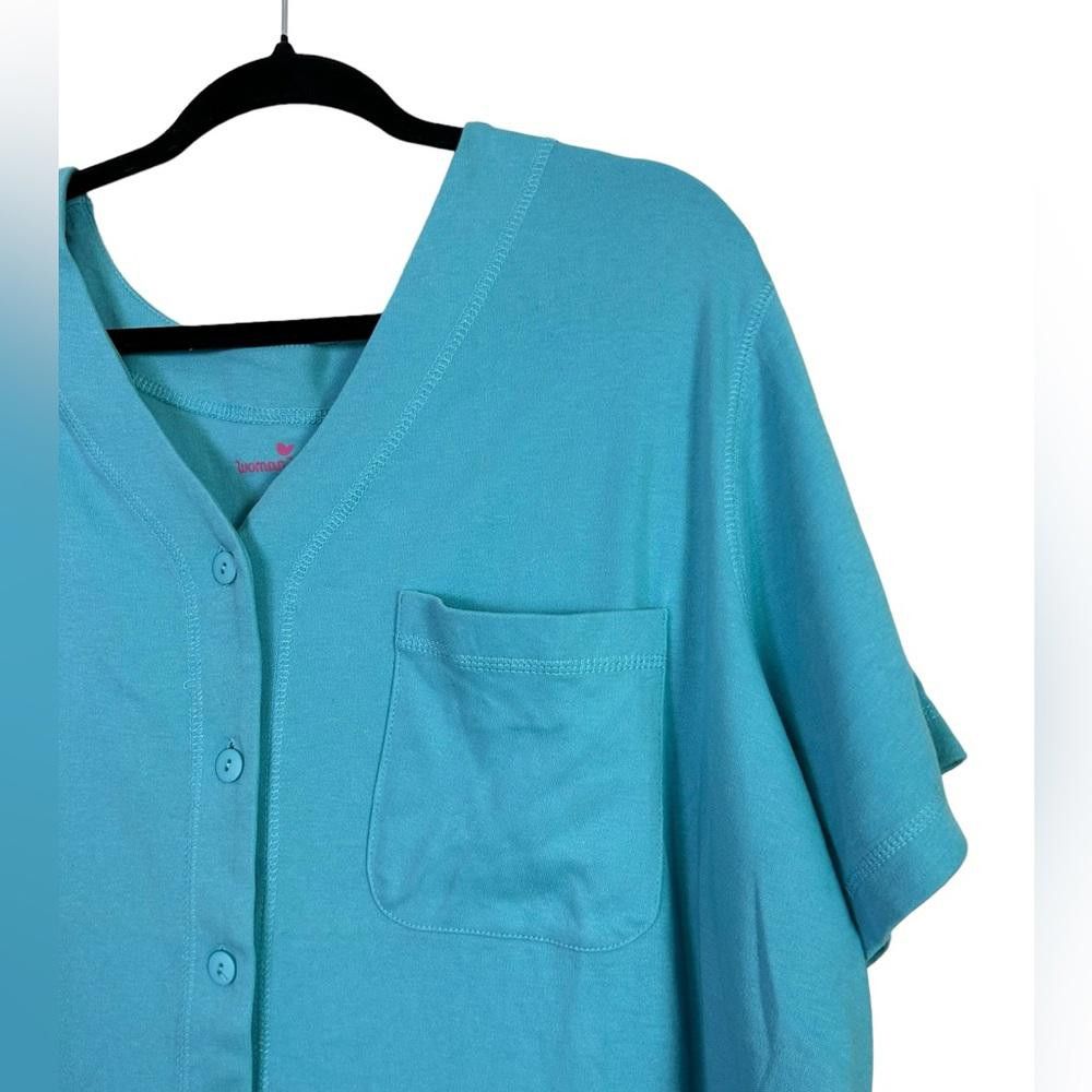 Designer Woman Within l Aqua Blue Button Down Top 2X Size XXL / US 16-18 / IT 52-54 - 3 Thumbnail
