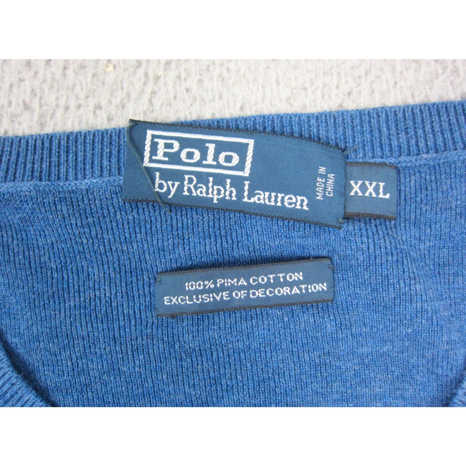 Polo Ralph Lauren VINTAGE Polo Ralph Lauren Sweater Men 2XL Blue V-Neck Polo Ralph Lauren Pullover Knit Cotton Logo Classic 90s Mens Size US XXL / EU 58 / 5 - 4 Thumbnail