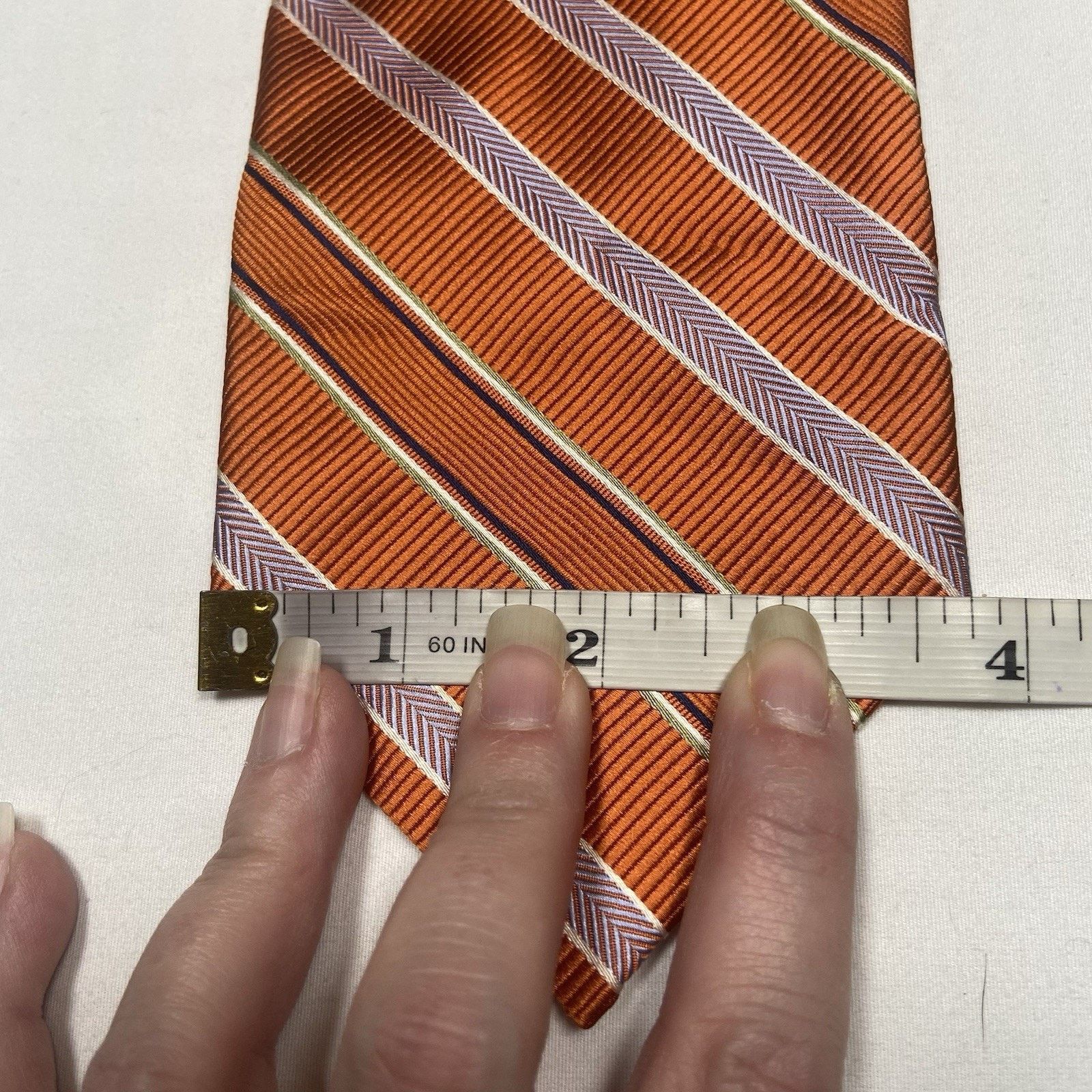 Stafford Stafford Neck Tie Men's One Size Orange Purple Stripes Silk Size ONE SIZE - 3 Thumbnail