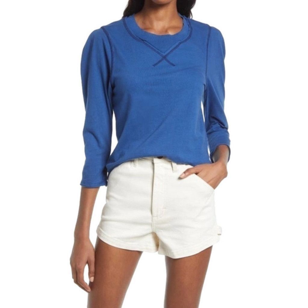Free People We The Free Puff Shoulder Top Midnight Hour Blue Size XS NWT Size XS / US 0-2 / IT 36-38 - 16 Thumbnail
