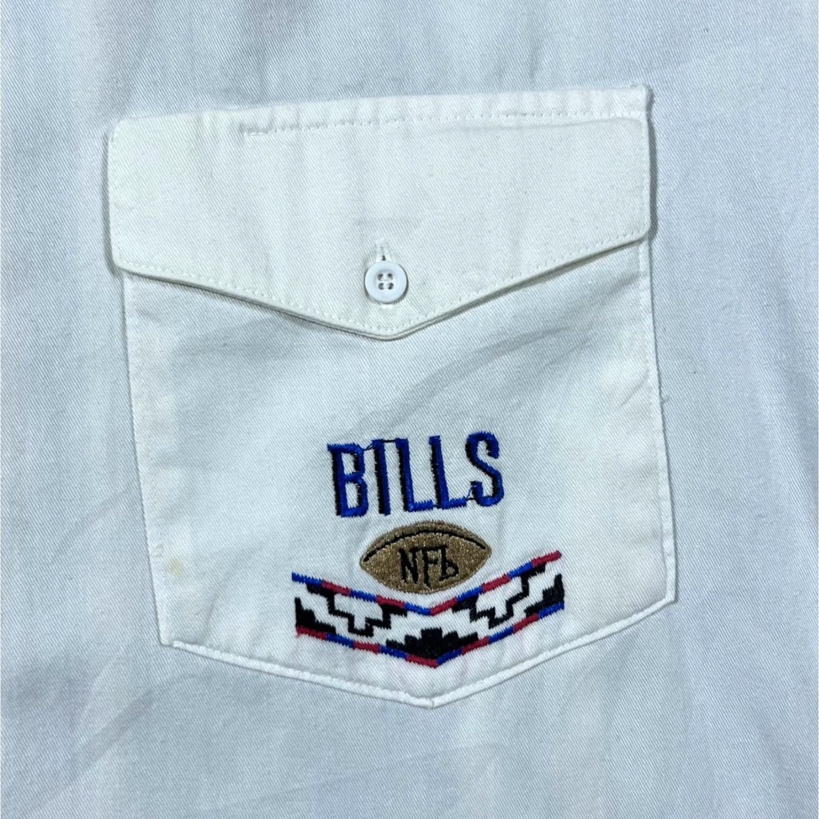 NFL VINTAGE NFL By Karman Buffalo Bills Striped Short Sleeve Button-Down Shirt L XL Men Blue White/Navy/Blue Striped 90s Size US L / EU 52-54 / 3 - 3 Thumbnail