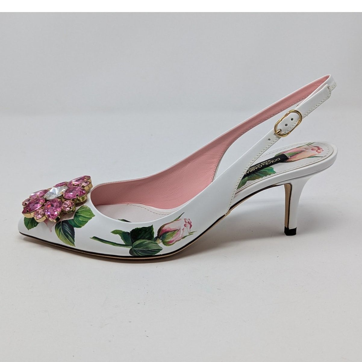 Dolce & Gabbana Dolce & Gabbana Jeweled Bellucci Floral Heels White Pink Size US 5 / IT 35 - 14 Thumbnail