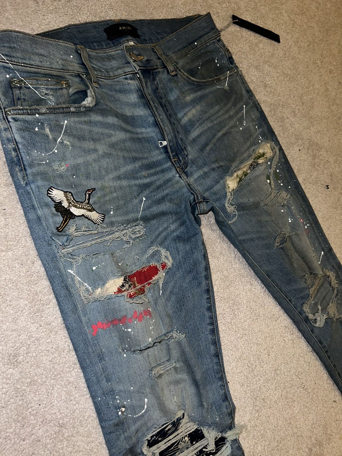 Amiri Amiri “Bird Art Crane Patch” Blue Denim Size US 33 - 6 Thumbnail