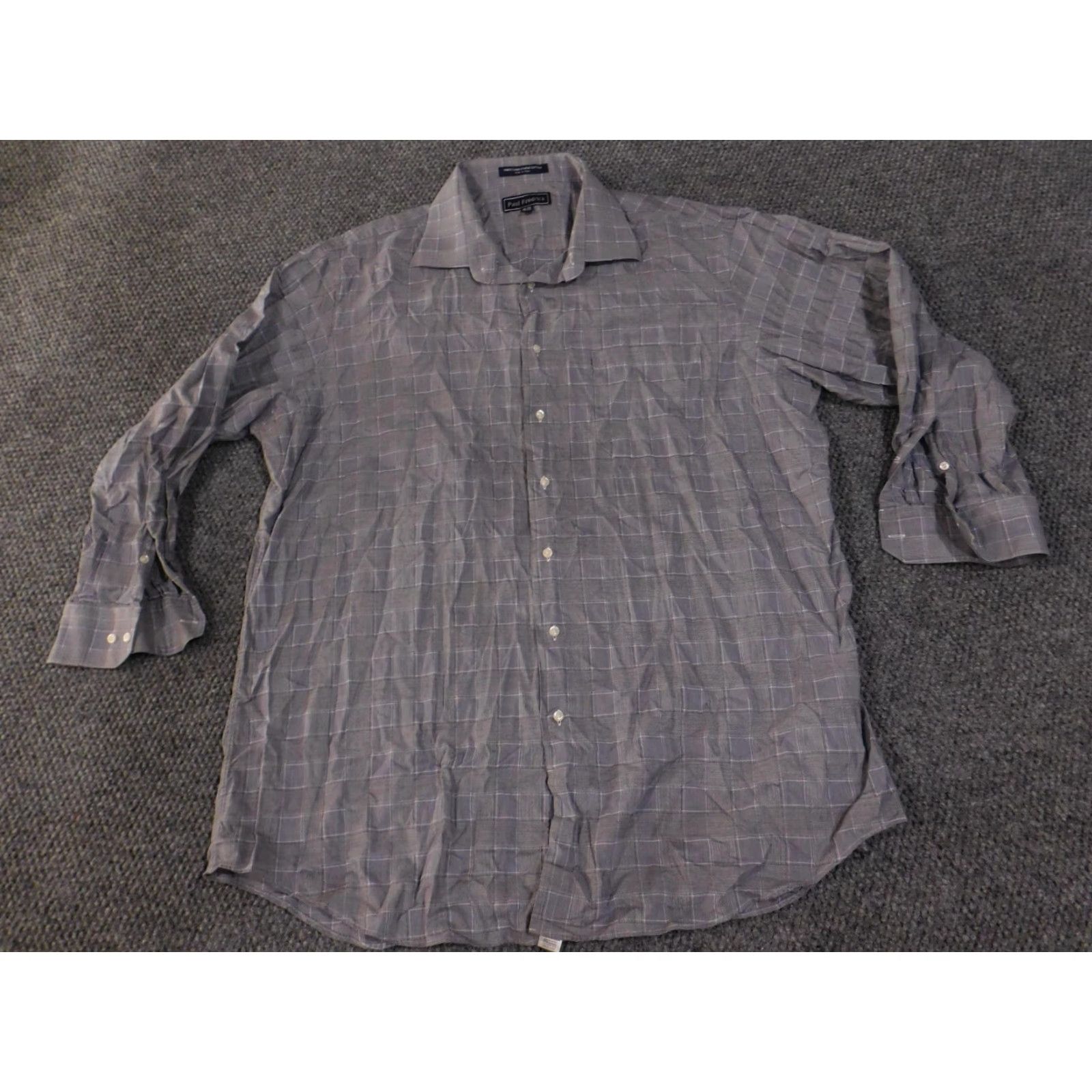 Vintage Paul Fredrick Shirt Mens 18-33 Gray Plaid Long Sleeve Classic Fit Cotton Dress Shirt Size 48R - 2 Thumbnail