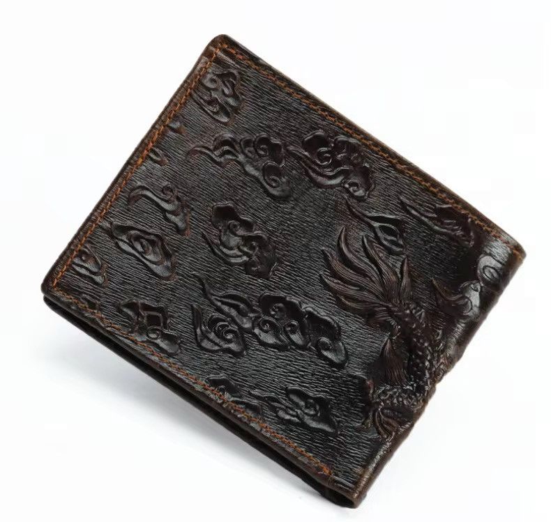 Genuine Leather Dragon Pattern Short Wallet Size ONE SIZE - 9 Thumbnail