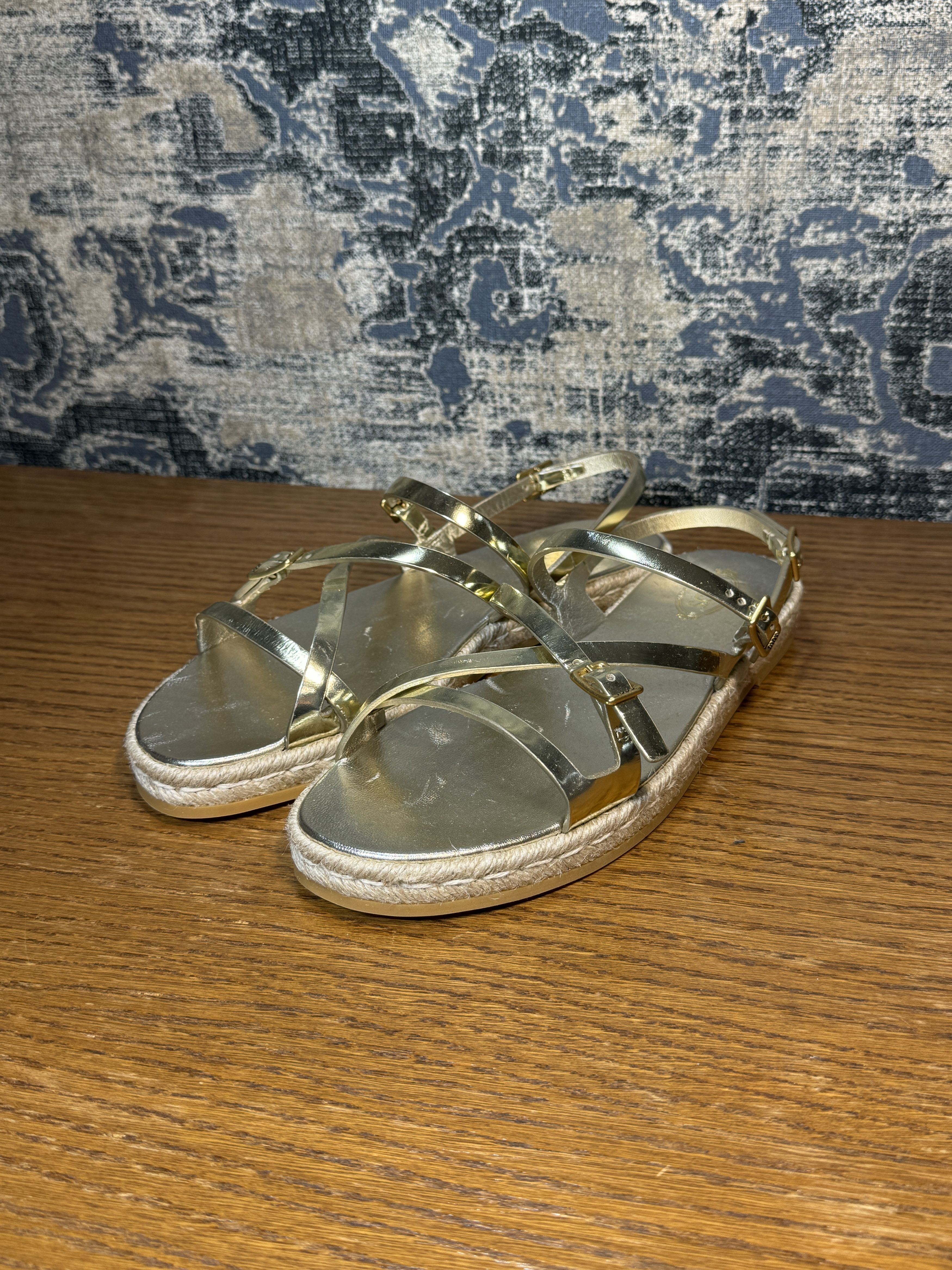 Tod's gold leather espadrille sandals