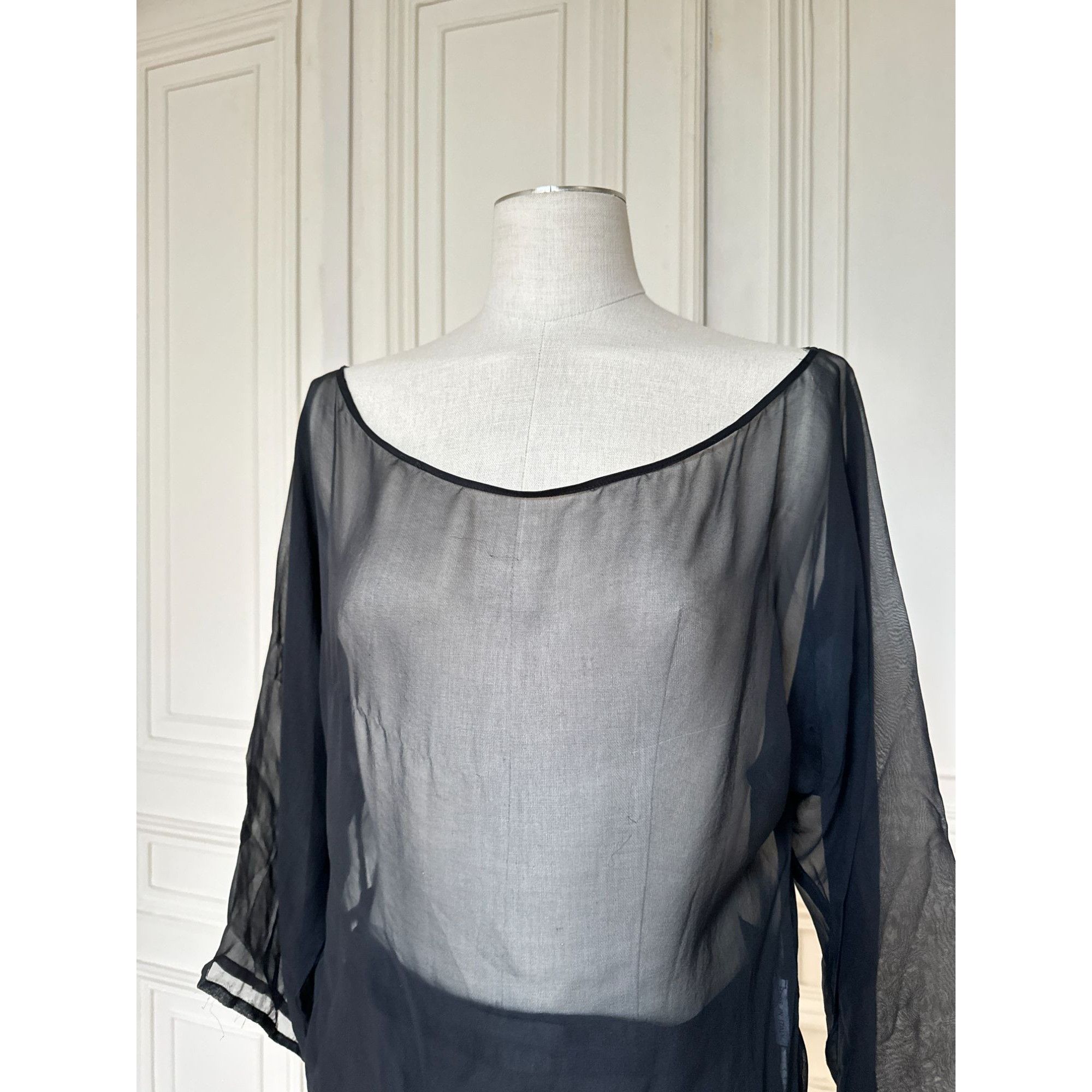 Thierry Mugler Vintage Black Sheer Silk Top Size M / US 6-8 / IT 42-44 - 2 Thumbnail