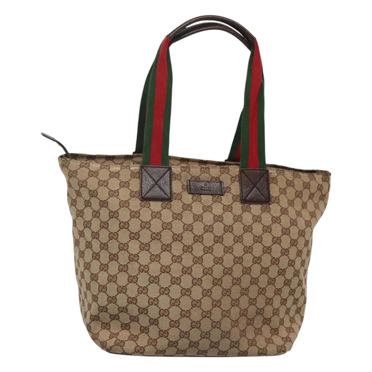Gucci GG Canvas Web Sherry Line Tote Bag Beige Silver 131231 Auth Nb285 in Beige/Silver, Women's