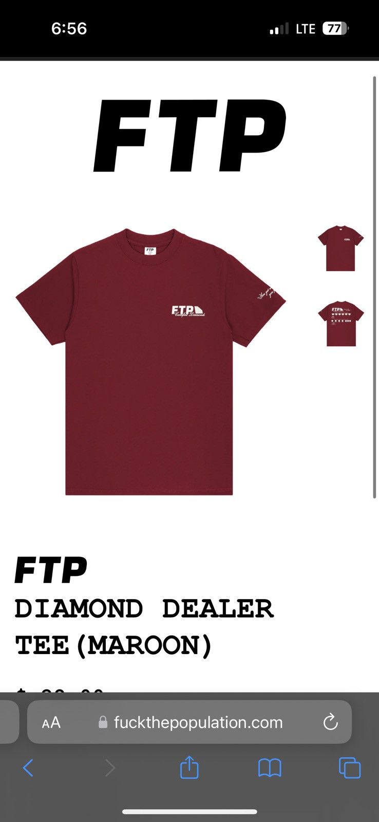 image of Fuck The Population Ftp Diamond Dealer Tee (Maroon), Men's (Size Large)