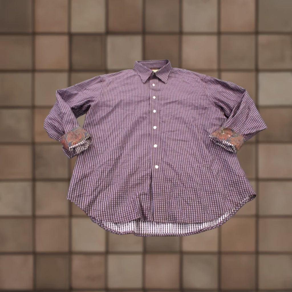 Robert Graham Robert Graham Designer Shirt Mens L Purple Plaid Dress Casual Flip Cuff Size US L / EU 52-54 / 3 - 1 Thumbnail