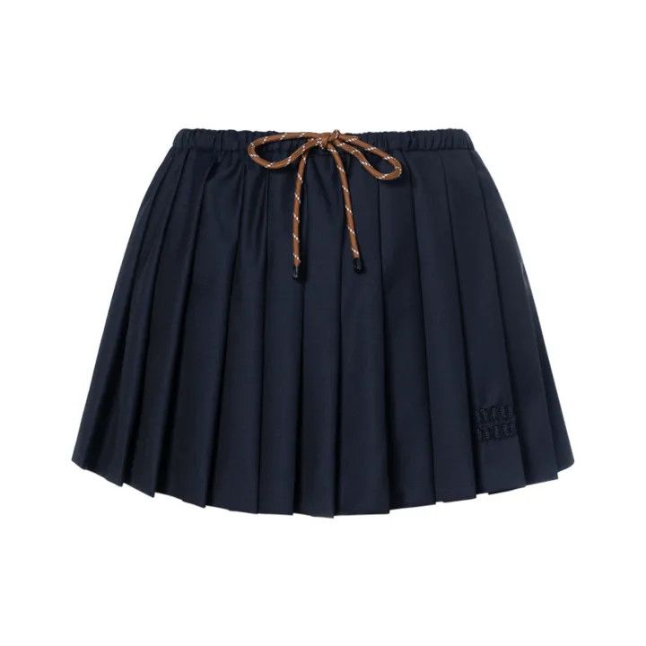 Miu Miu Miu Miu Blue Drawstring Pleated Skirt 0079 Size 40" / US 18 - 1 Thumbnail