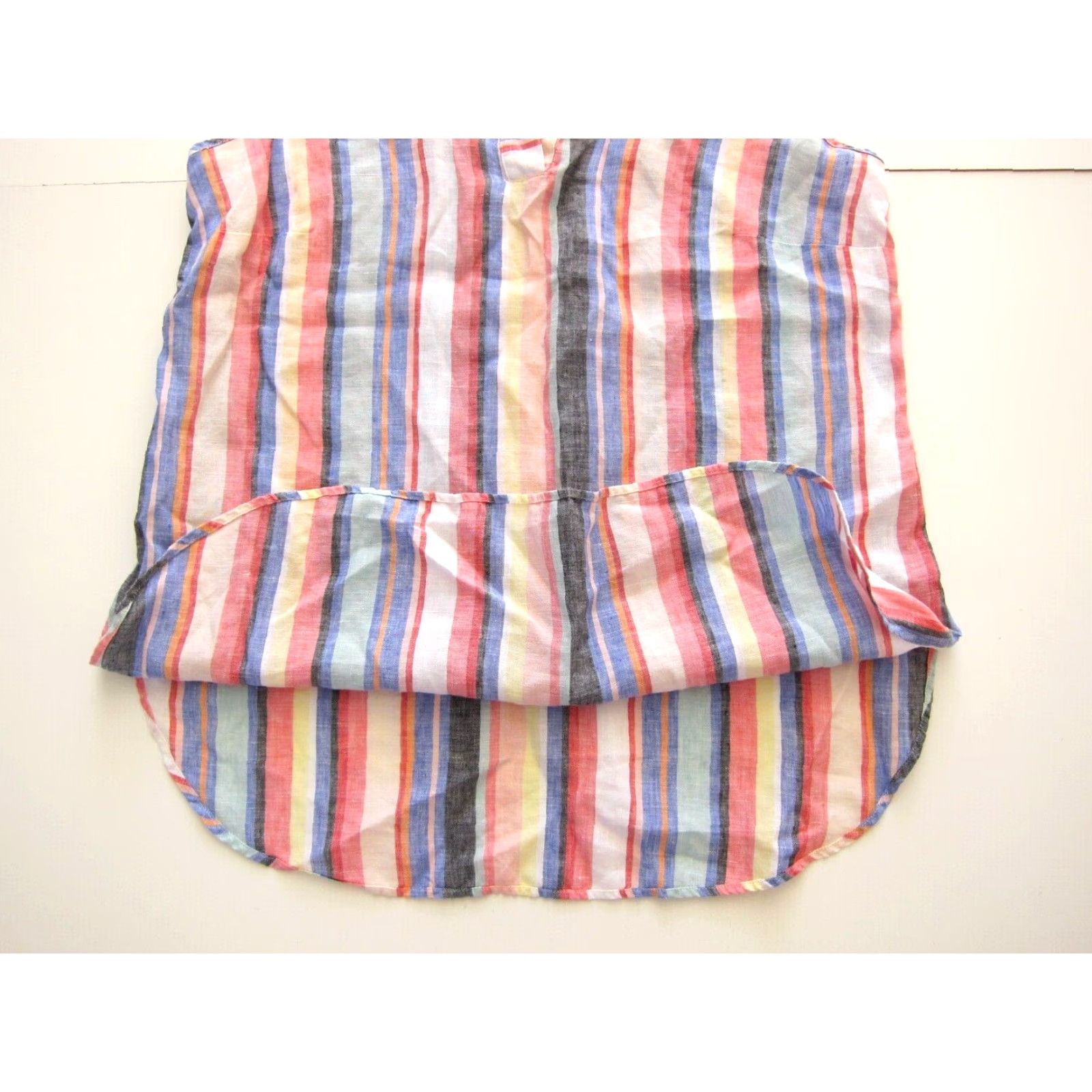 Vintage Chico's 100% Linen Pink Green Yellow Stripe Sleeveless Collared Blouse 1 M/8 Size M / US 6-8 / IT 42-44 - 4 Thumbnail