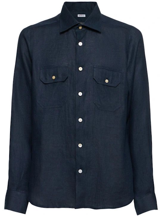 Kiton o1lsvrm0425 Linen Shirt in Blue Size US M / EU 48-50 / 2 - 1 Thumbnail