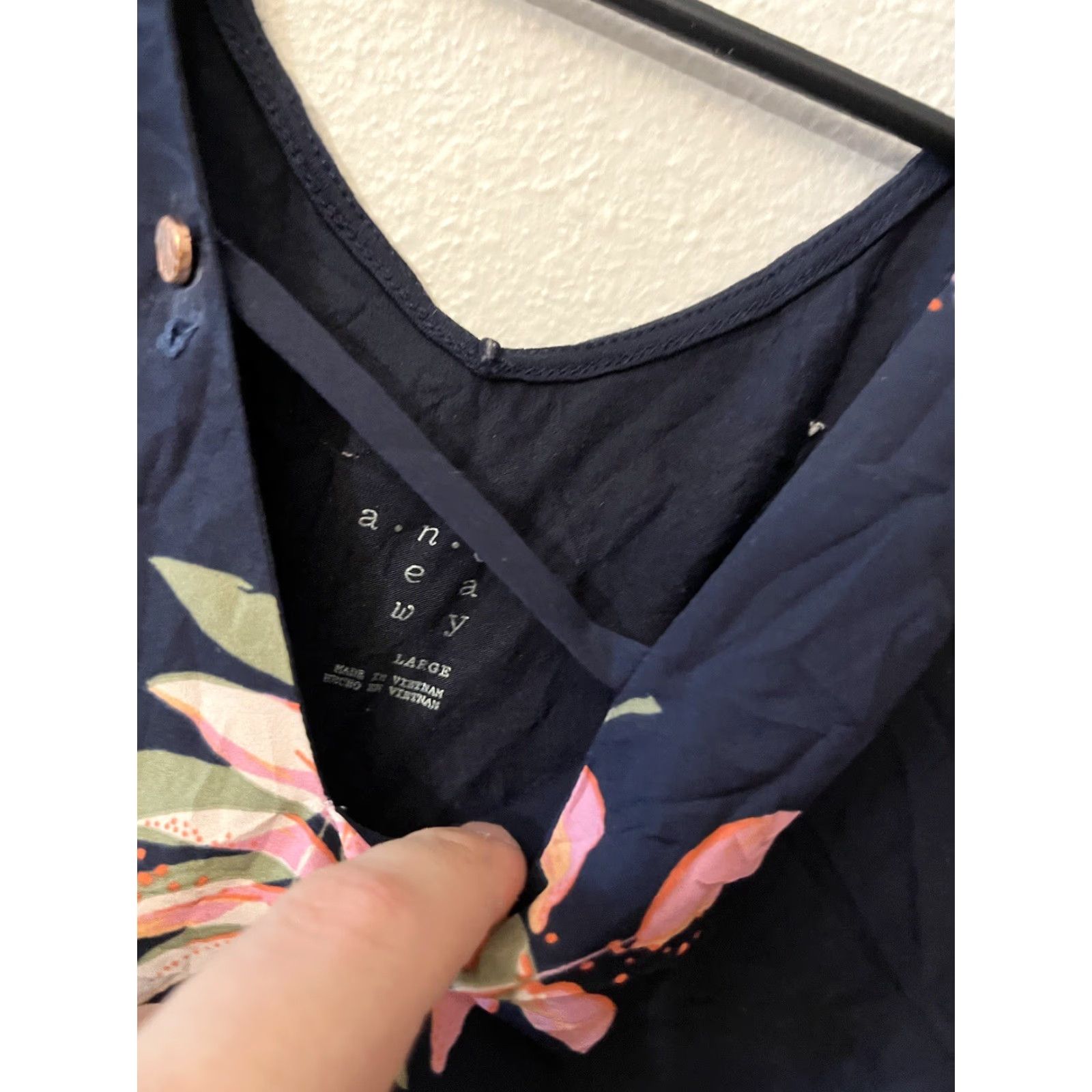 Vintage A New Day Blouse L Blue Floral Tropical V-Neck Short Sleeve Casual Womens Size L / US 10 / IT 46 - 2 Thumbnail