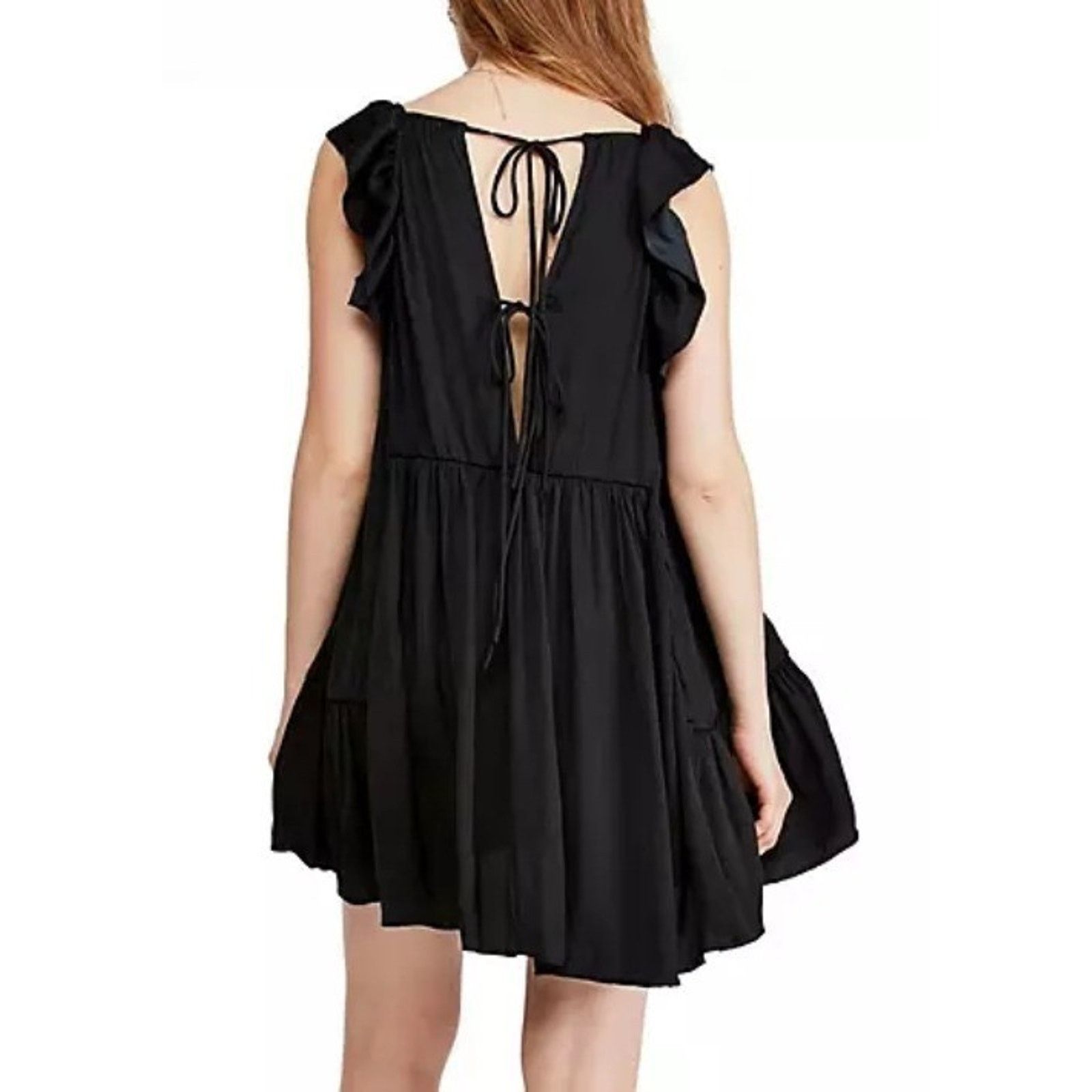 Free People Free People Black Smocked Tiered Babydoll Mini Dress S Size S / US 4 / IT 40 - 3 Thumbnail