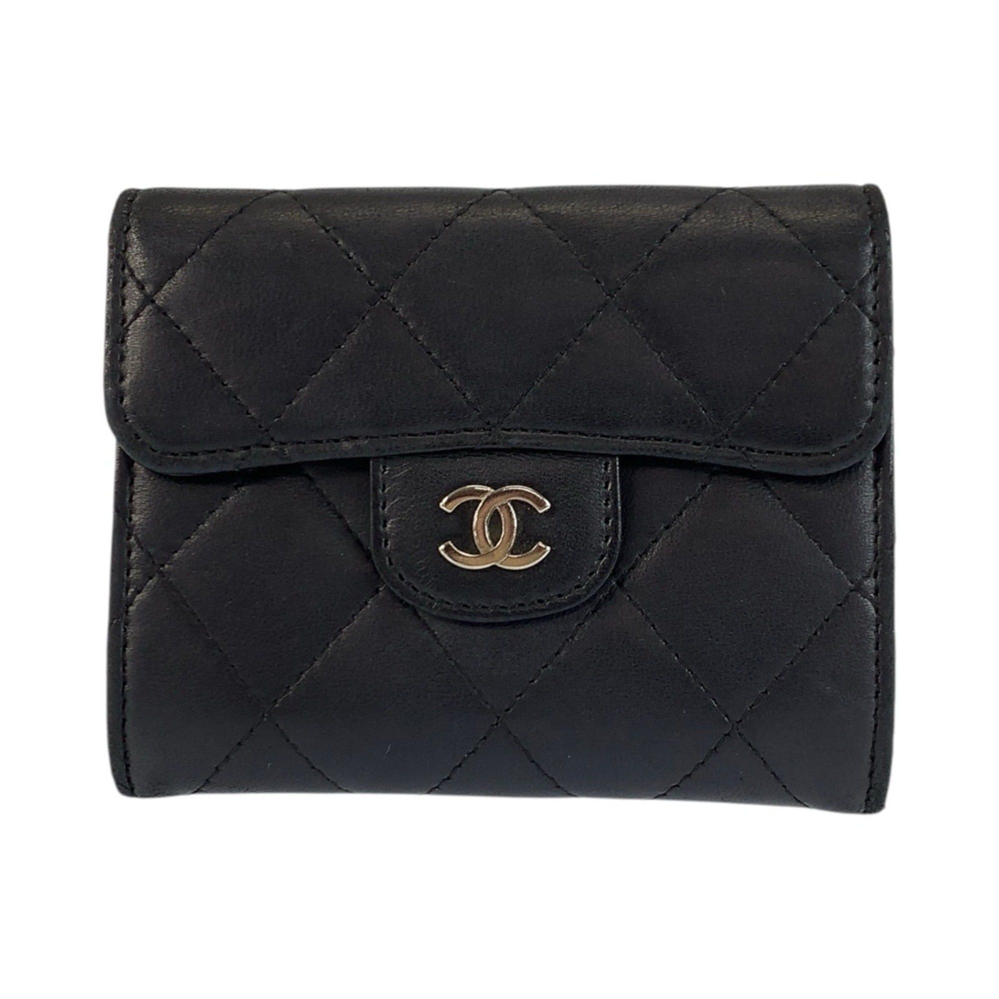 Chanel CHANEL Matelassé Black Leather Wallet/Coin Purse with Silver Hardware - Women's Size ONE SIZE - 1 Thumbnail