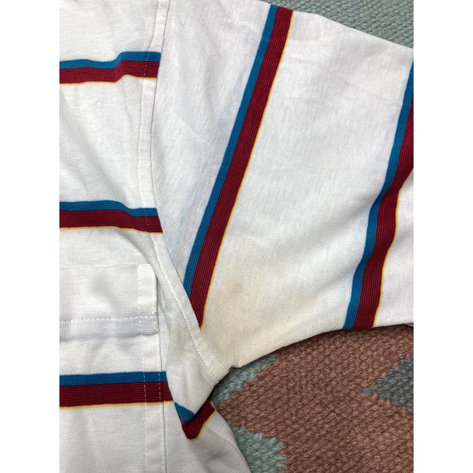 Vintage VINTAGE 1980’s striped polo shirt cotton poly blend teal maroon white Small Polo Men S White Striped 1980s Vintage Shirt Size US S / EU 44-46 / 1 - 6 Thumbnail