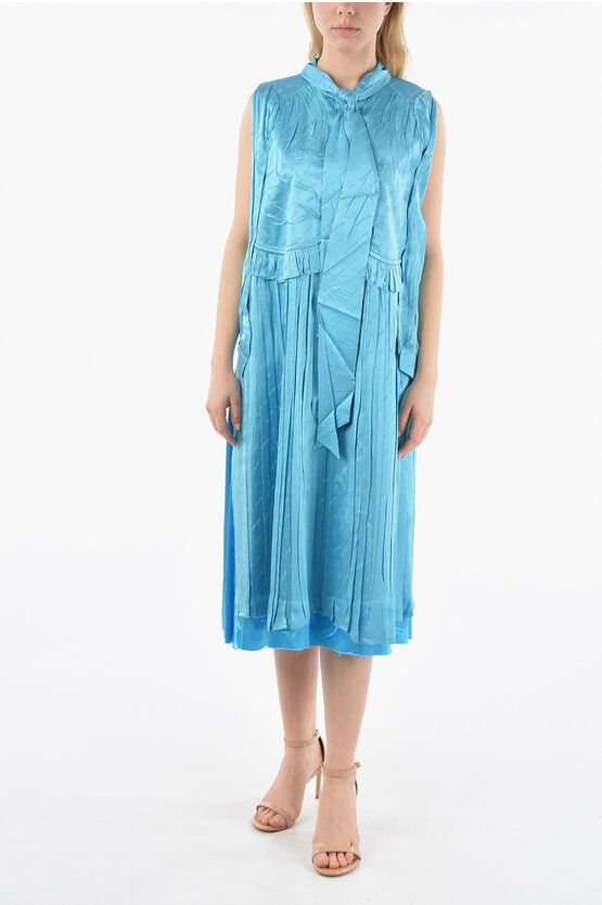 image of Balenciaga Ribbon Neck Sleeveless Silk Long Dress in Blue, Women's (Size XS)