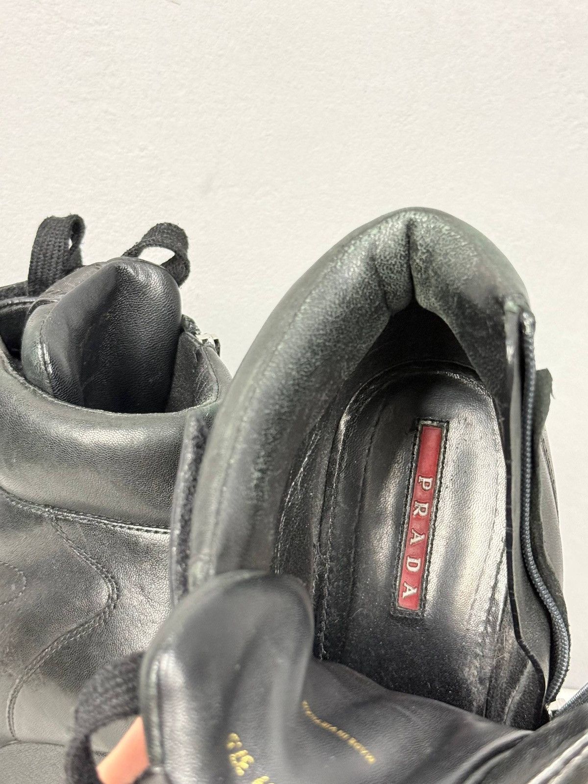 Prada Prada Black Wedge Sneakers Leather High Top EU 37.5 Size US 6.5 / IT 36.5 - 10 Thumbnail