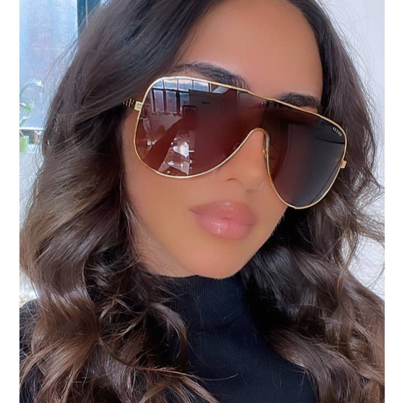 Gucci NEW Gucci GG1436S Gold Metal Shield Brown Sunglasses $640 Size ONE SIZE - 2 Thumbnail