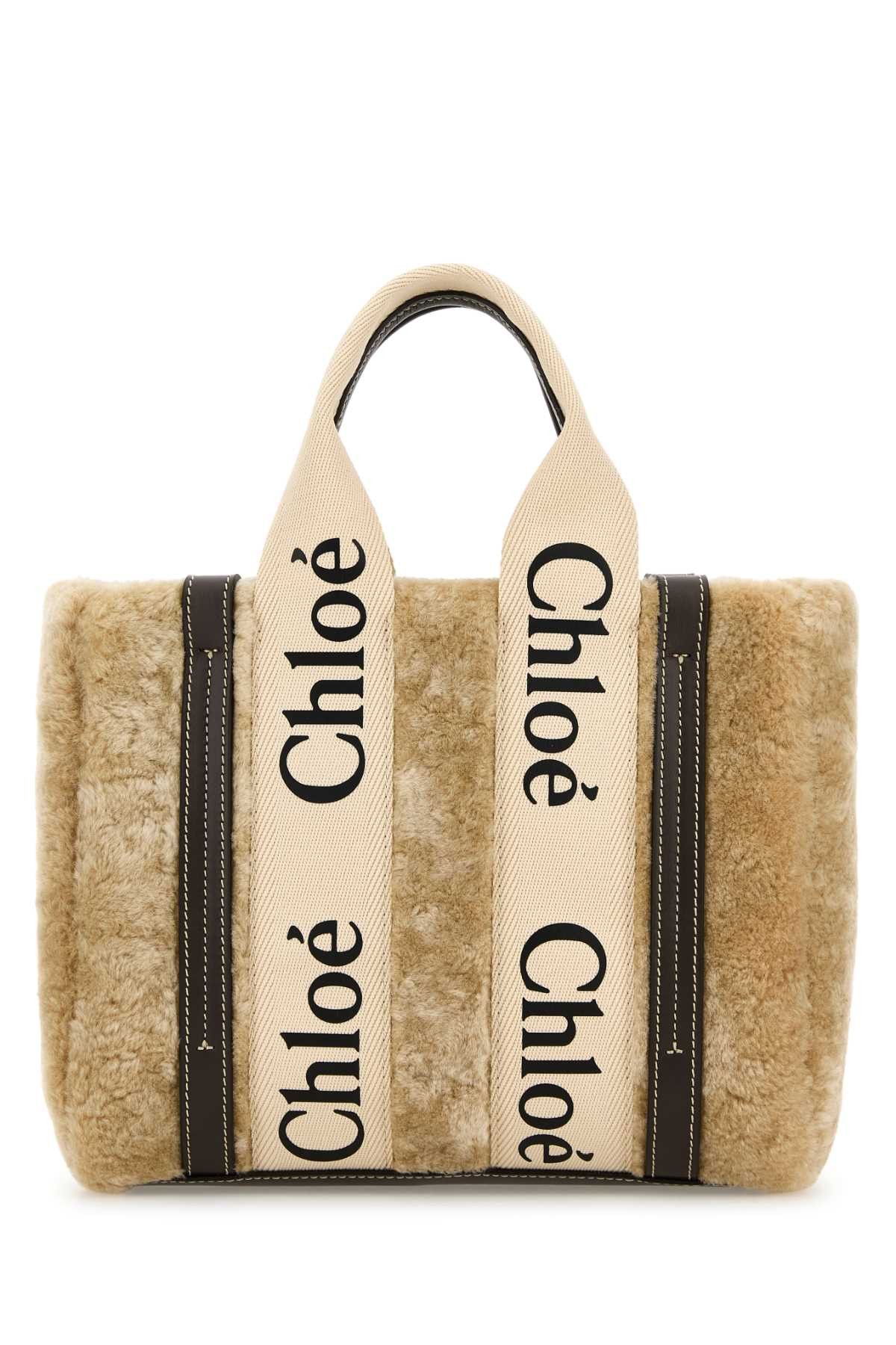Chloe Beige Shearling Small Woody Shopping Bag Size ONE SIZE - 1 Thumbnail