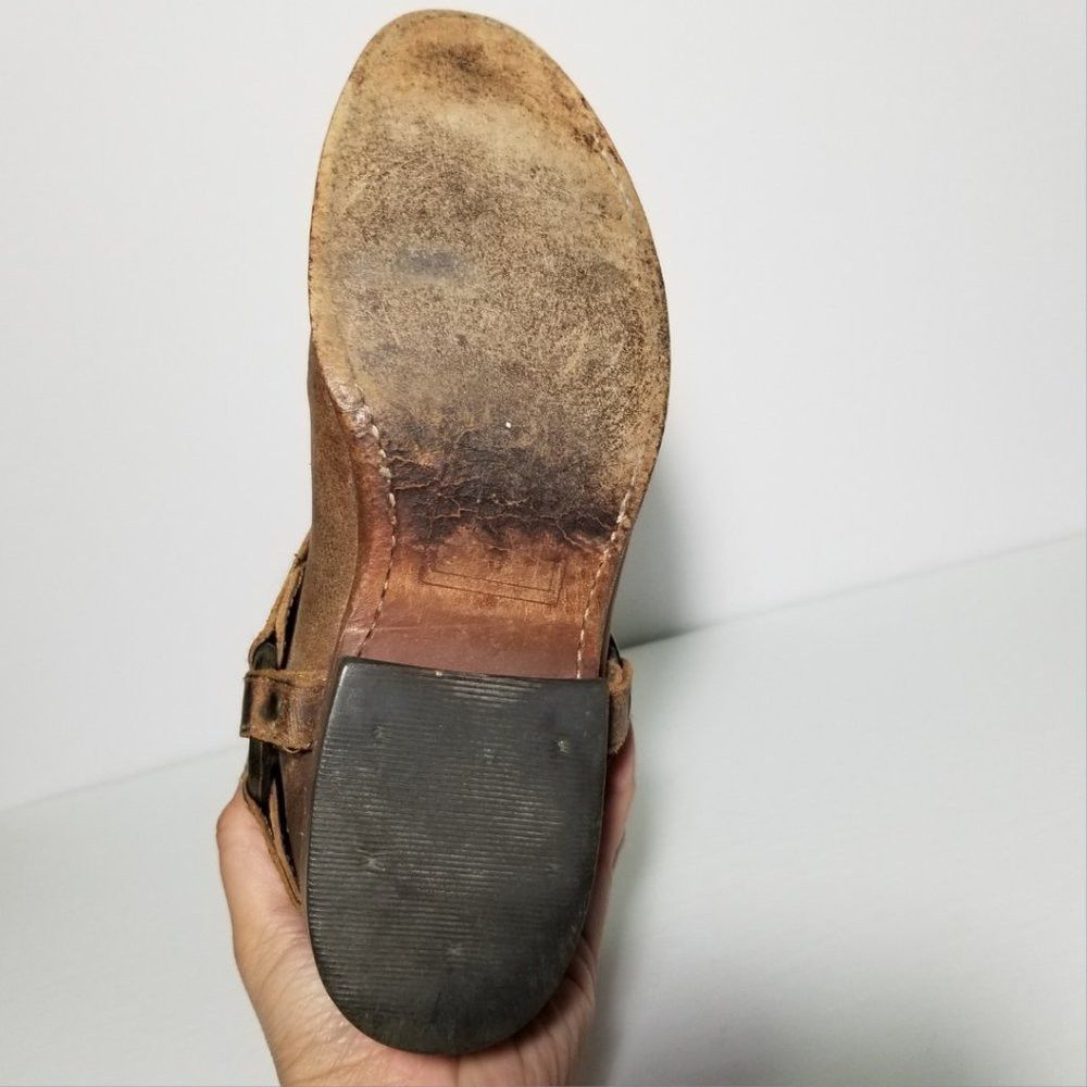 FRYE Brown Leather Wyatt Harness Mid Calf Cowboy Boots
