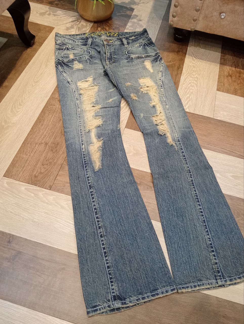 Japanese Brand CASVA BLUE DISTRESSED BLUE DENIM FLARED PANTS Size US 33 - 3 Thumbnail