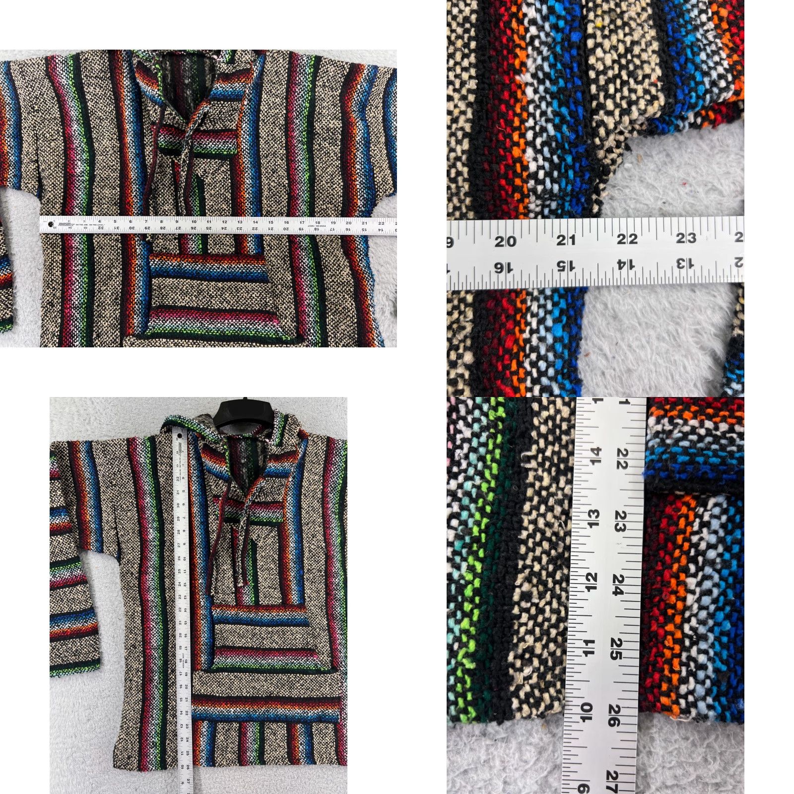 Rainbow Baja Hoodie Adult Medium Beige Rainbow Acrylic Blend Drug Rug Poncho Mexico Pullover Hooded Long Sleeve Crew Neck Pockets All Seasons Regular Mens Size US M / EU 48-50 / 2 - 8 Thumbnail
