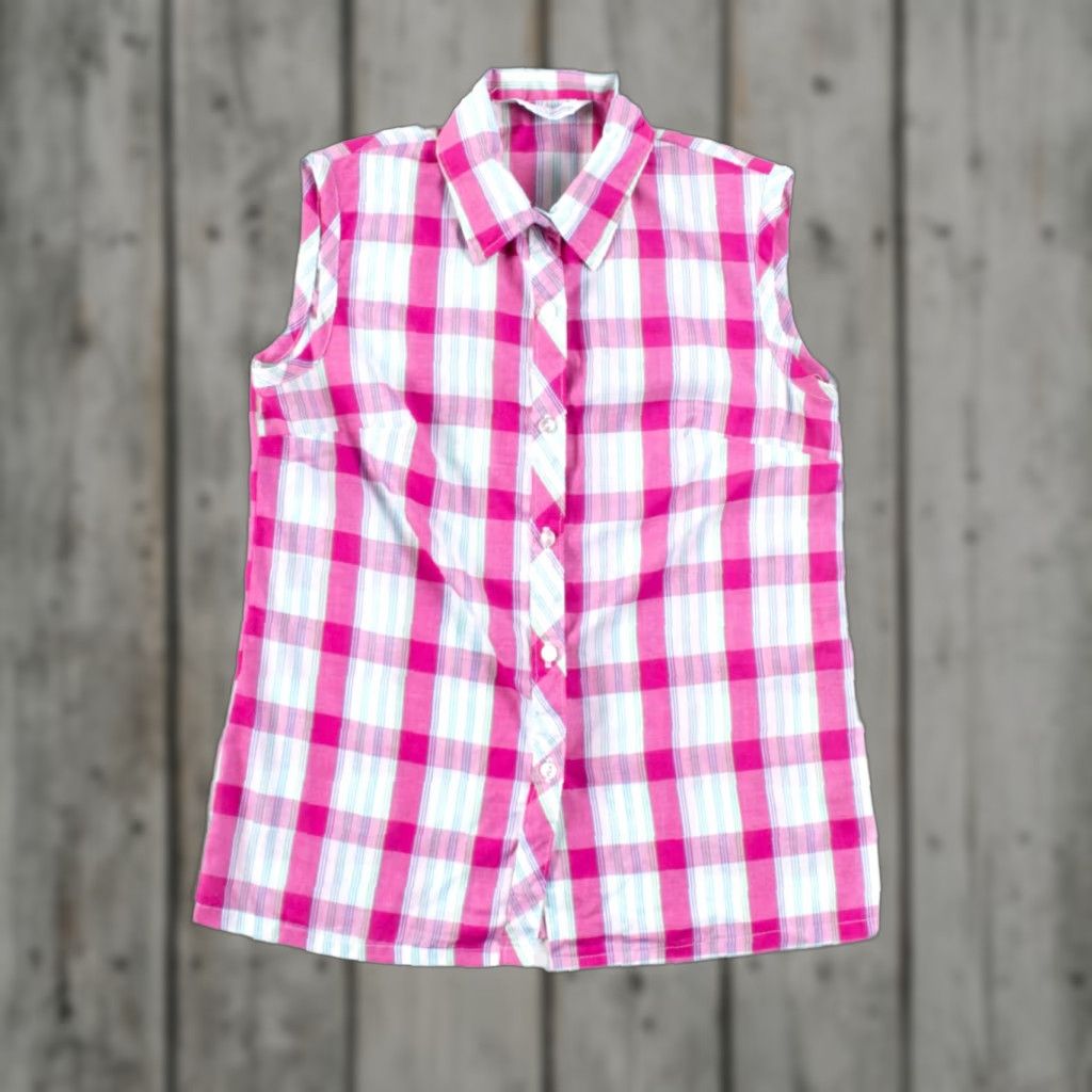 Pinko VINTAGE Miss Fashionality Pink Plaid Sleeveless Blouse Medium Shirt Womens Size M / US 6-8 / IT 42-44 - 1 Thumbnail