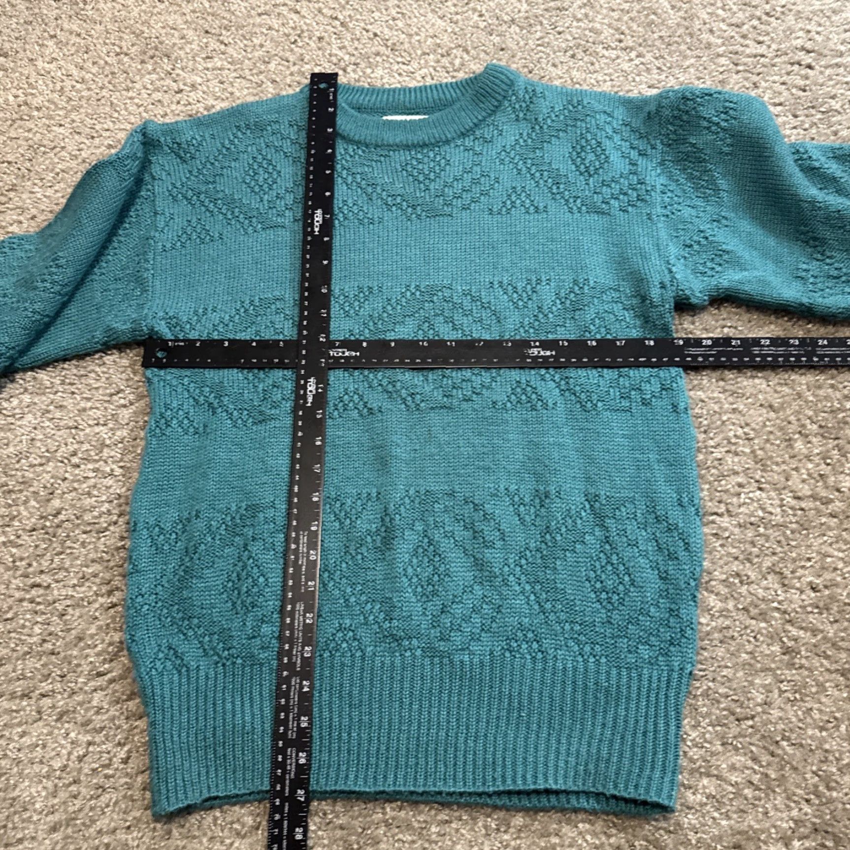 Saturdays NYC VINTAGE Saturdays Teal Blue Acrylic Knit Sweater Adult Large 80s 90s Pullover Unisex Mens Womens Size US L / EU 52-54 / 3 - 4 Thumbnail