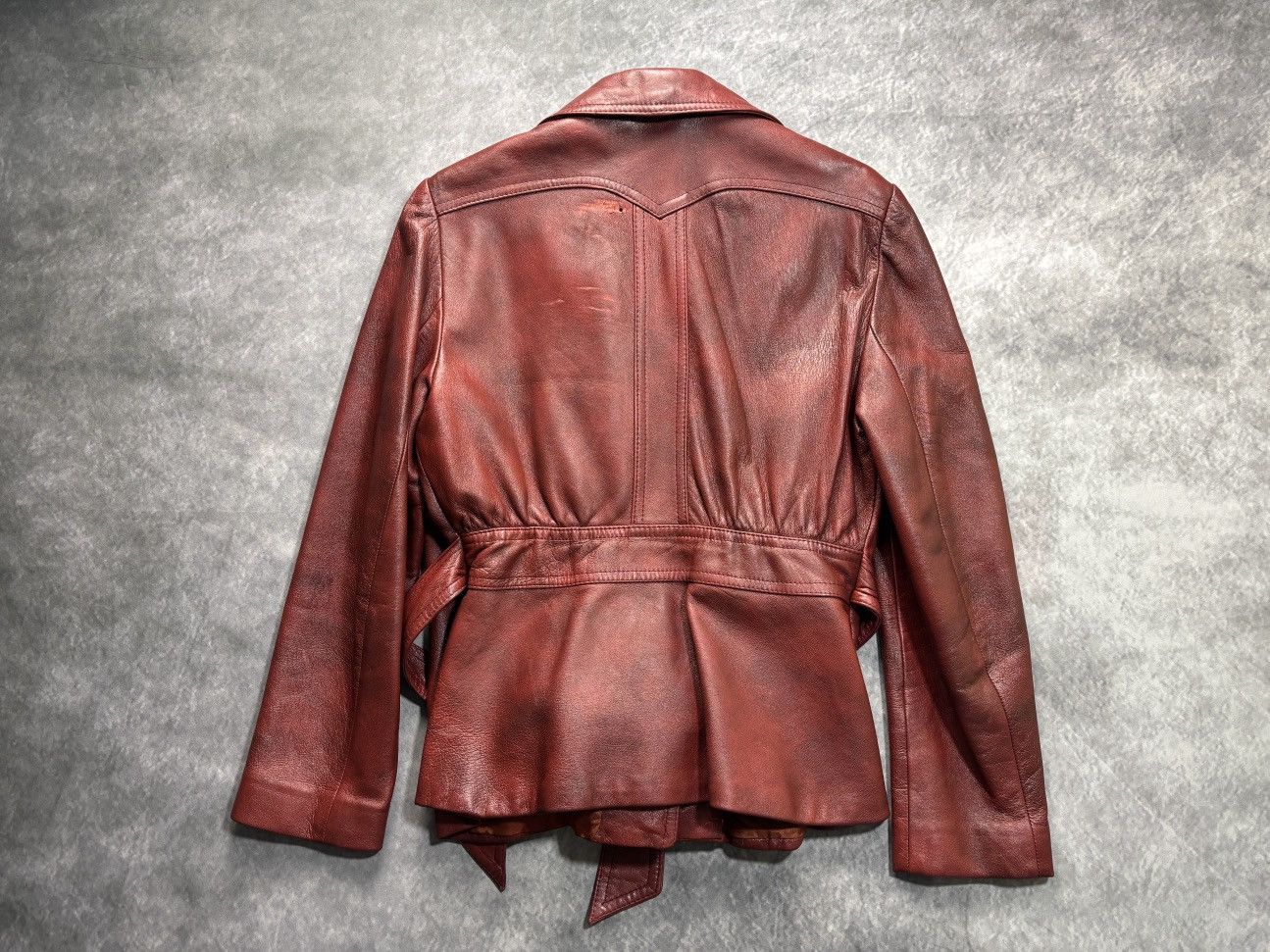 Vintage 70s Vintage Leather Jacket Belted Cropped Red Olympic Womens Size XXL / US 16-18 / IT 52-54 - 20 Thumbnail