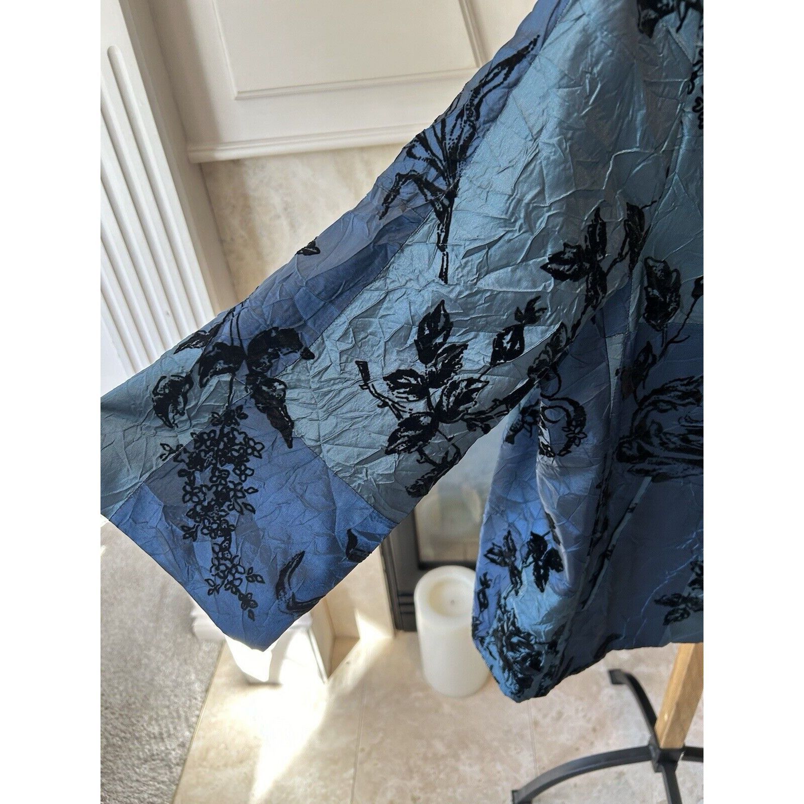 Other Susan Graver QVC VTG Blue taffeta Black Velvet evening light Coat Blazer XL NEW Size XL / US 12-14 / IT 48-50 - 3 Thumbnail
