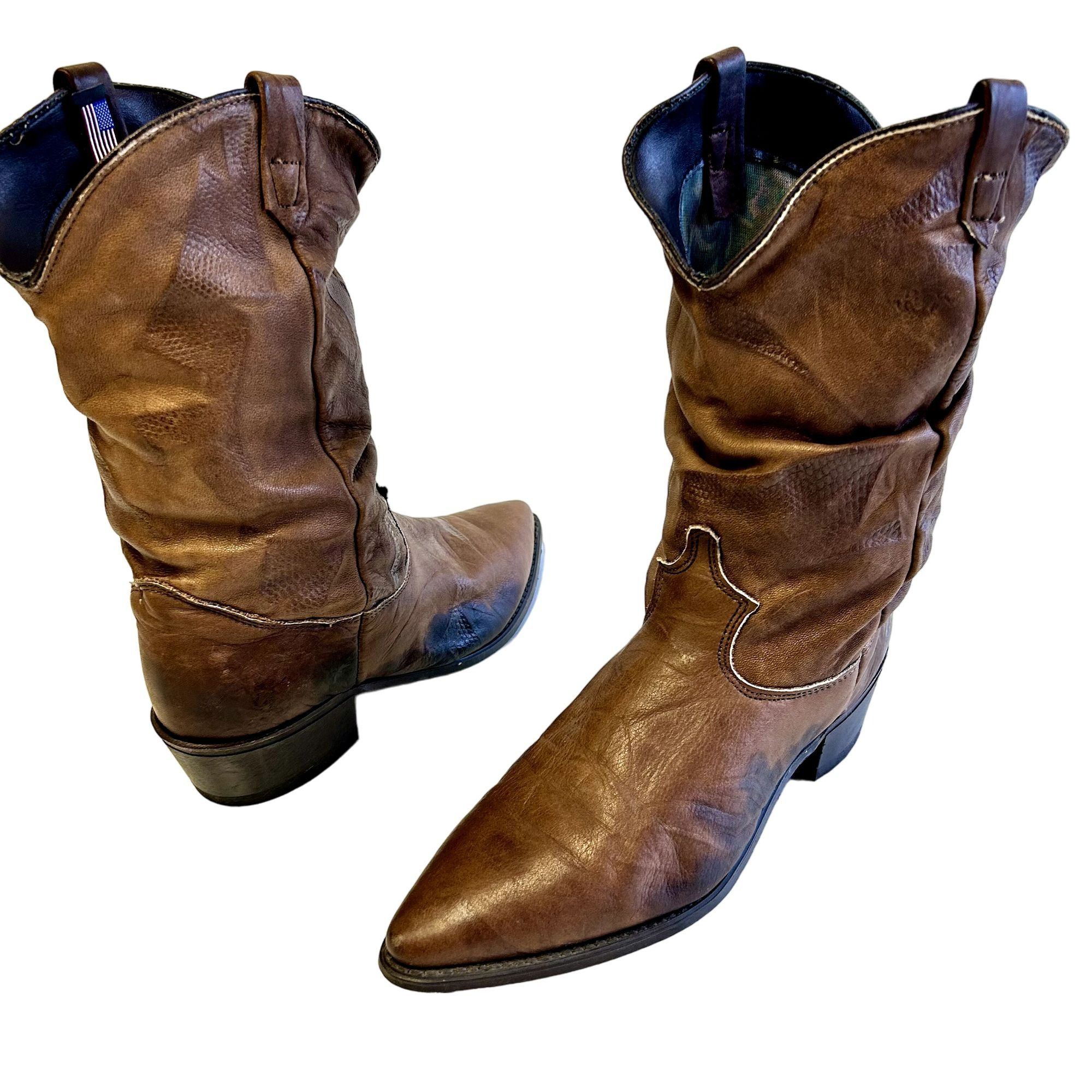 image of Unkwn VTG Dingo Leather Cowboy Western Slouch Biker Boots 9.5 in Brown, Men's