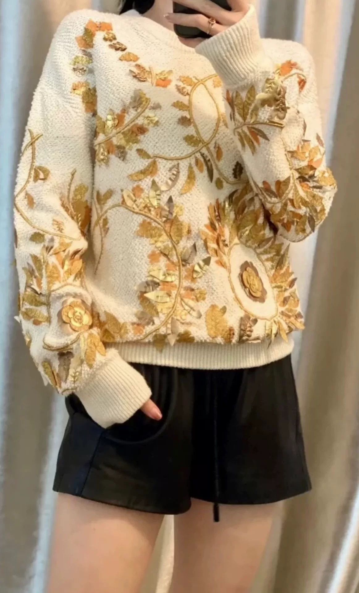 Chanel 2018 Greek Runway Gold Leaf Sweater