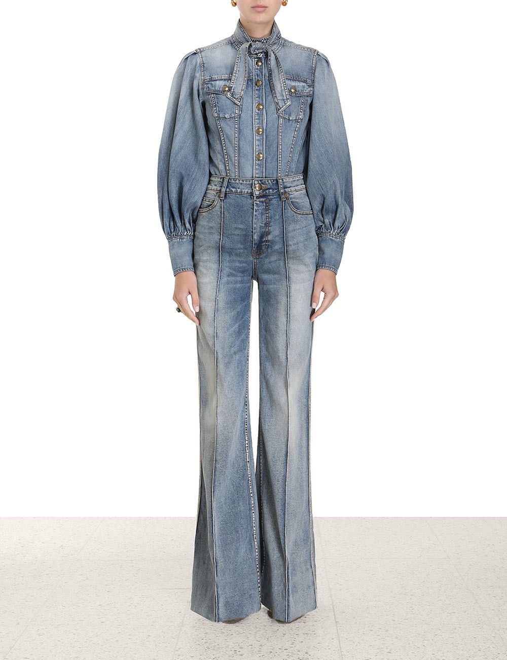 Zimmermann oc11z0425 Luminosity Denim Corset Shirt in Blue Size M / US 6-8 / IT 42-44 - 2 Thumbnail