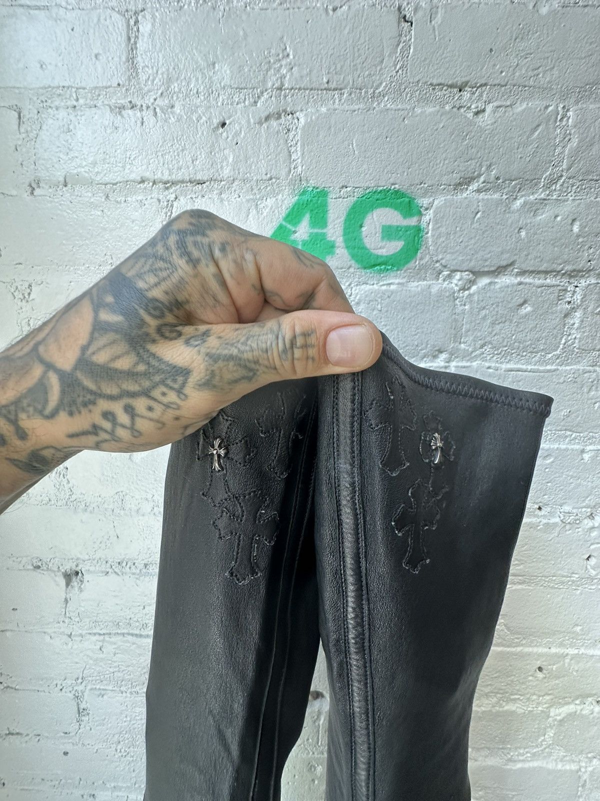 Chrome Hearts × Rick Owens Chrome Hearts x Rick Owens 1 OF 1 Leather Cross Sneakers Size US 9 / IT 39 - 7 Thumbnail