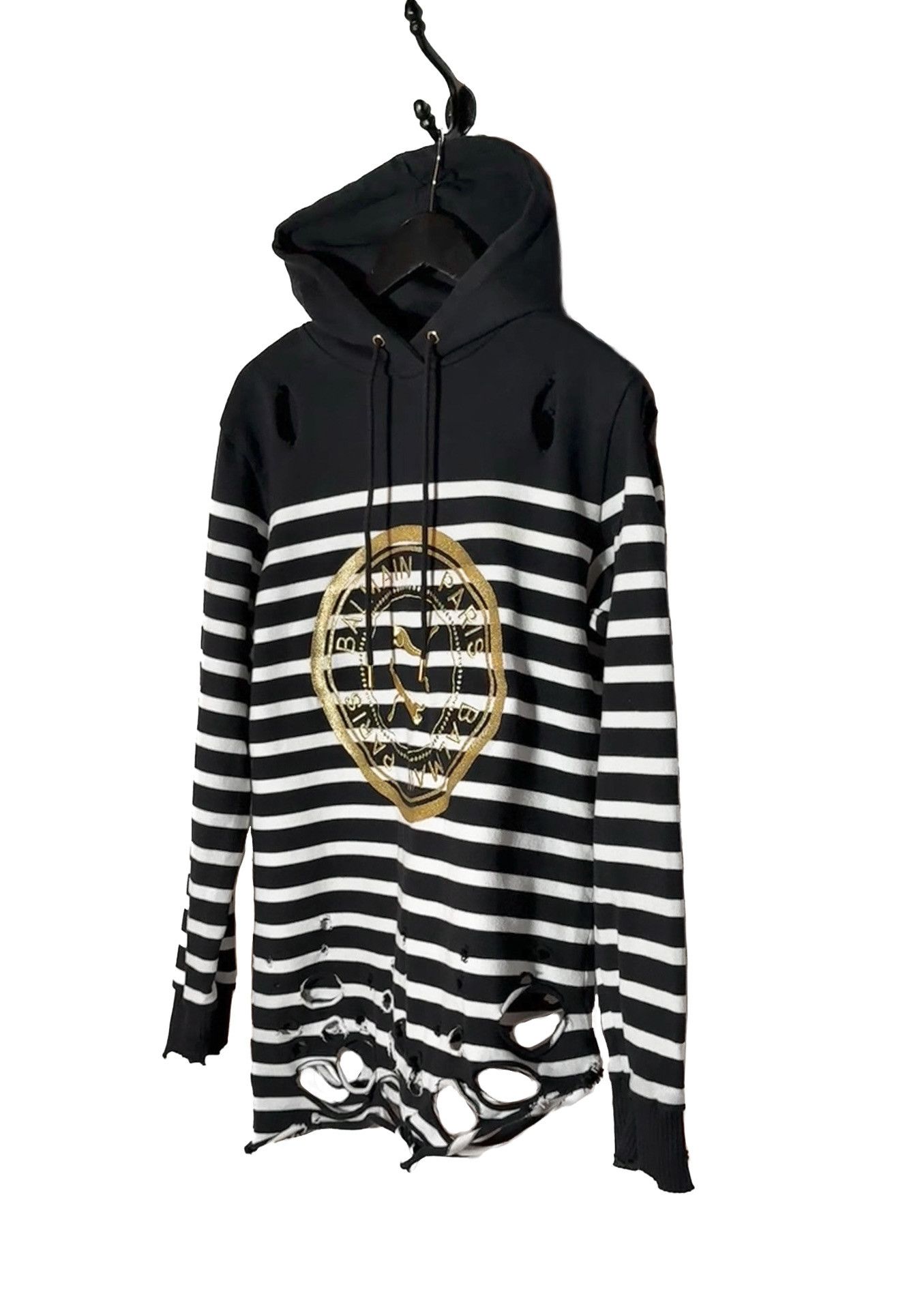 Balmain × Puma Balmain X Puma Black Striped Distressed Hoodie Sweater Size US S / EU 44-46 / 1 - 2 Thumbnail