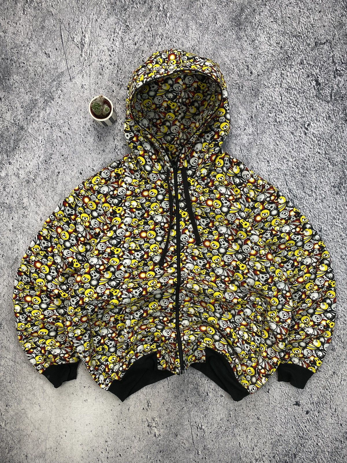 Japanese Brand × Vintage Crazy Hoodie Raw Blue over Print Y2K uda boxy Size US XL / EU 56 / 4 - 1 Thumbnail