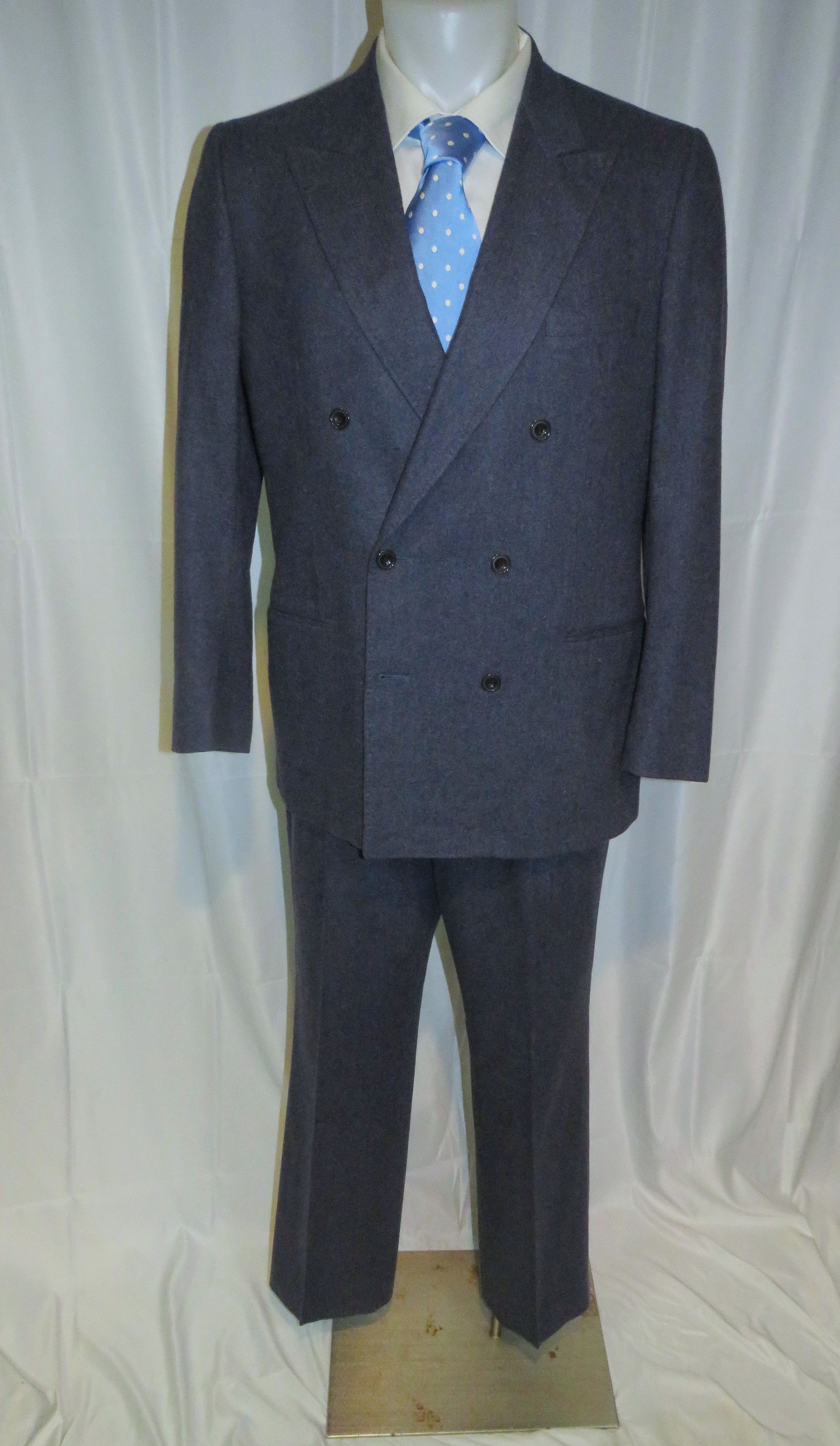 Cifonelli × Francesco Smalto Vintage Blue Flannel Double Breasted Suit 42R Size 42R - 1 Thumbnail