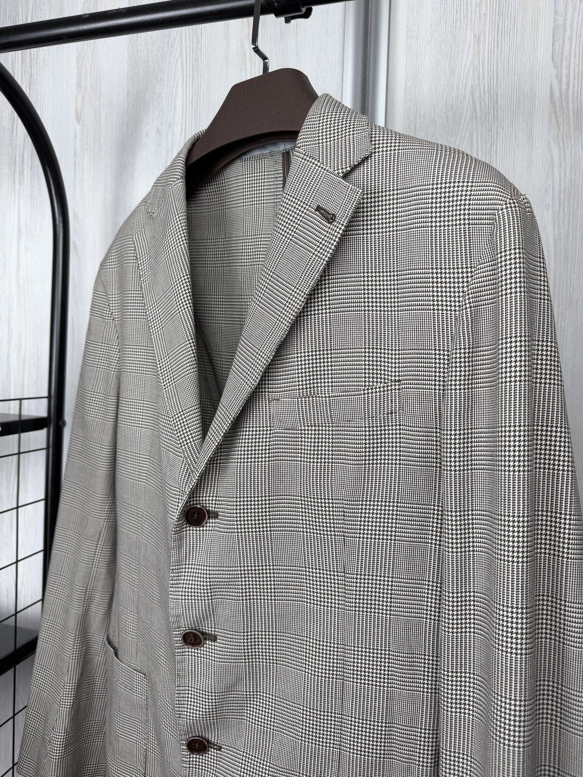 Cantarelli Cantarelli Washed grey checkered cotton houndstooth blazer Size 44R - 4 Thumbnail