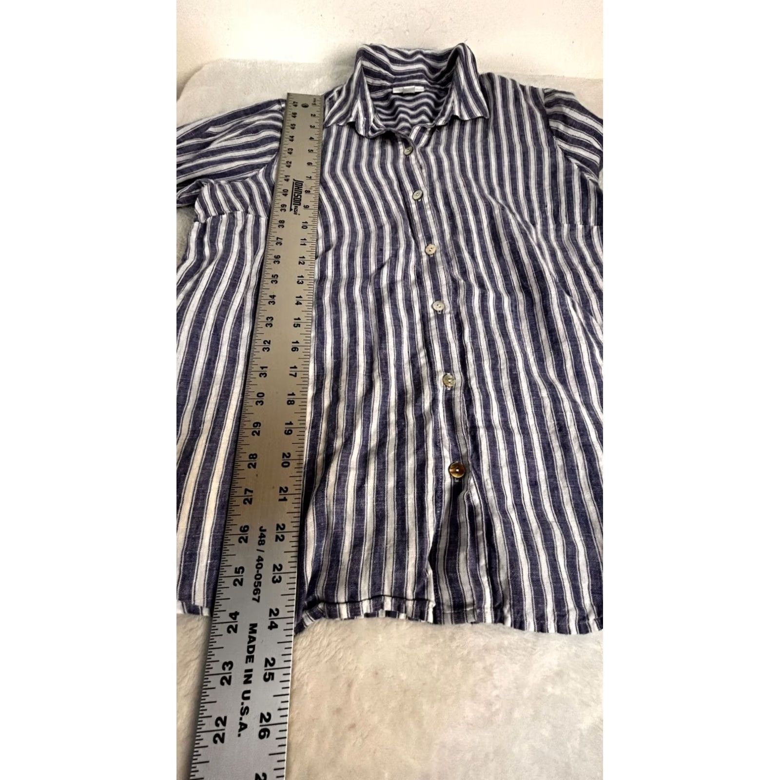 J. Jill J.Jill Love Linen Blue Striped Button-Up Shirt Small Petite Long Sleeve Womens Shirt Size S / US 4 / IT 40 - 8 Thumbnail