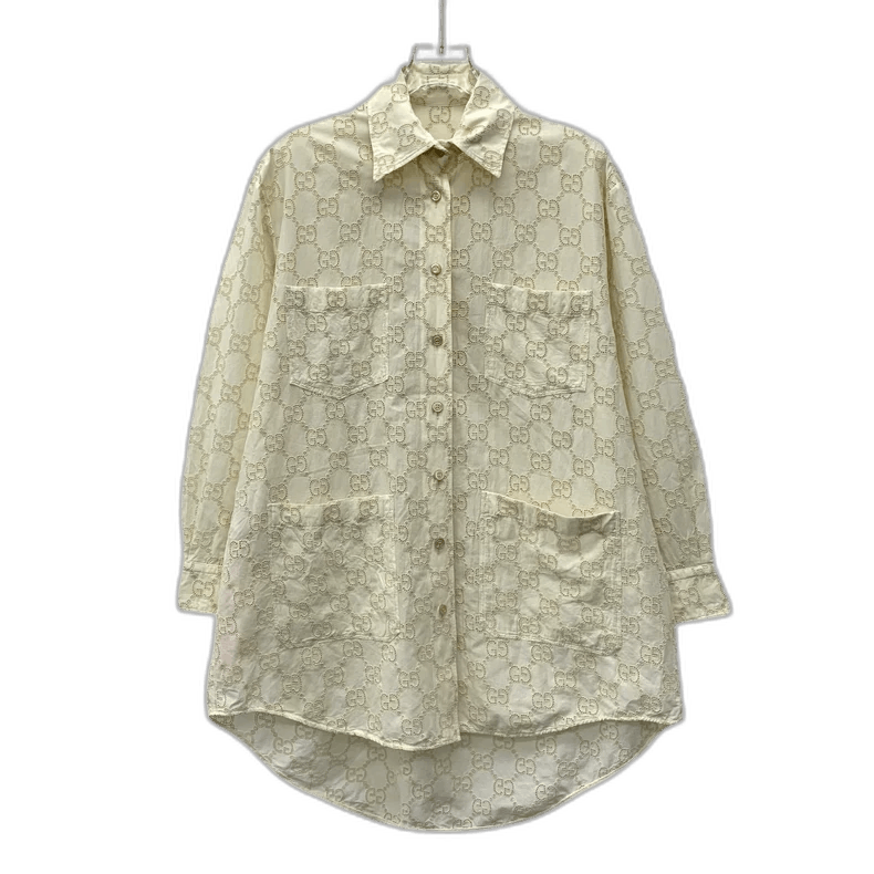 Gucci Gucci Beige Double G Embroidered Long Sleeve Shirt-2506 Size XS / US 0-2 / IT 36-38 - 1 Thumbnail