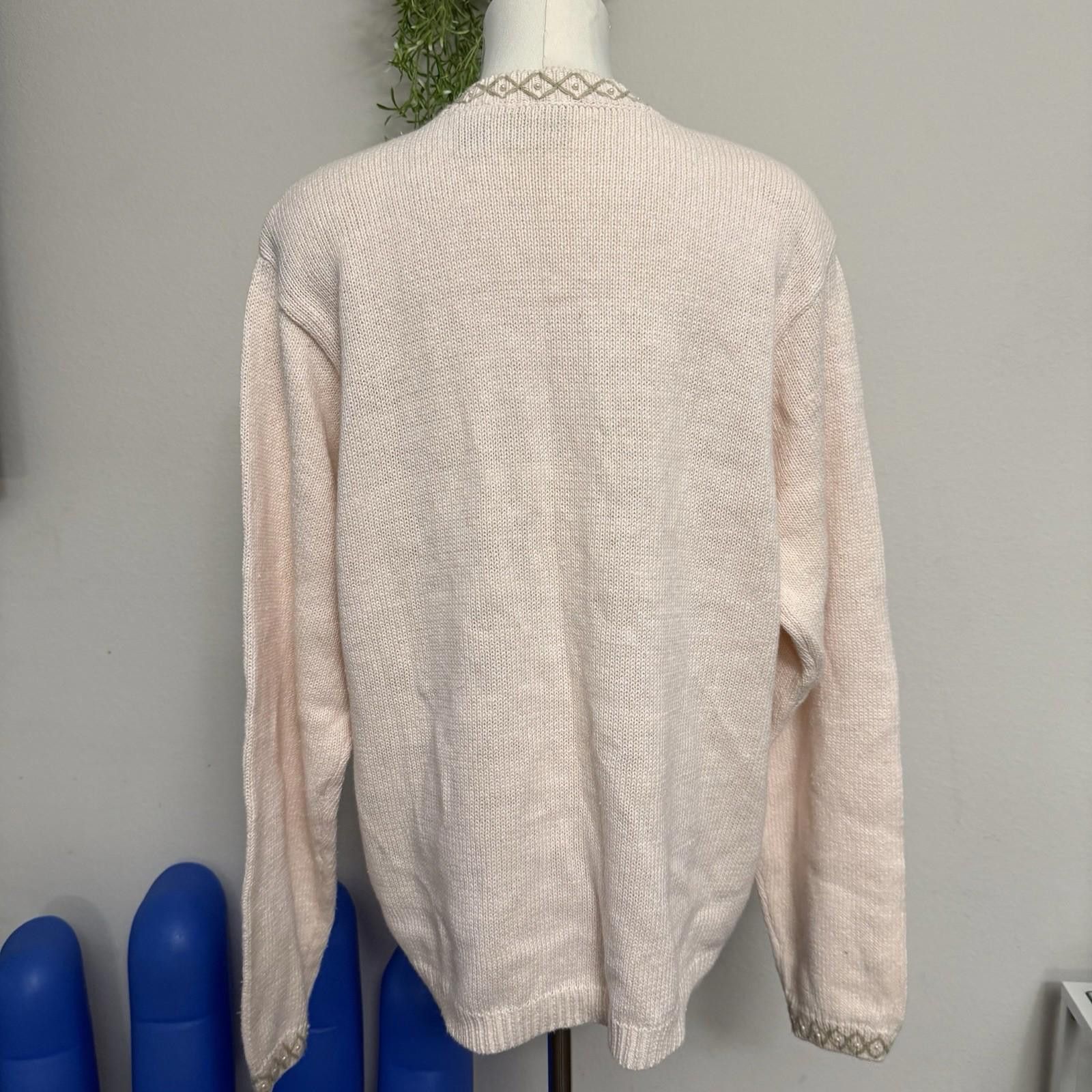 Designer Ramie 80s Floral Cottage Core Embroidered Beaded Cardigan L Size L / US 10 / IT 46 - 2 Thumbnail