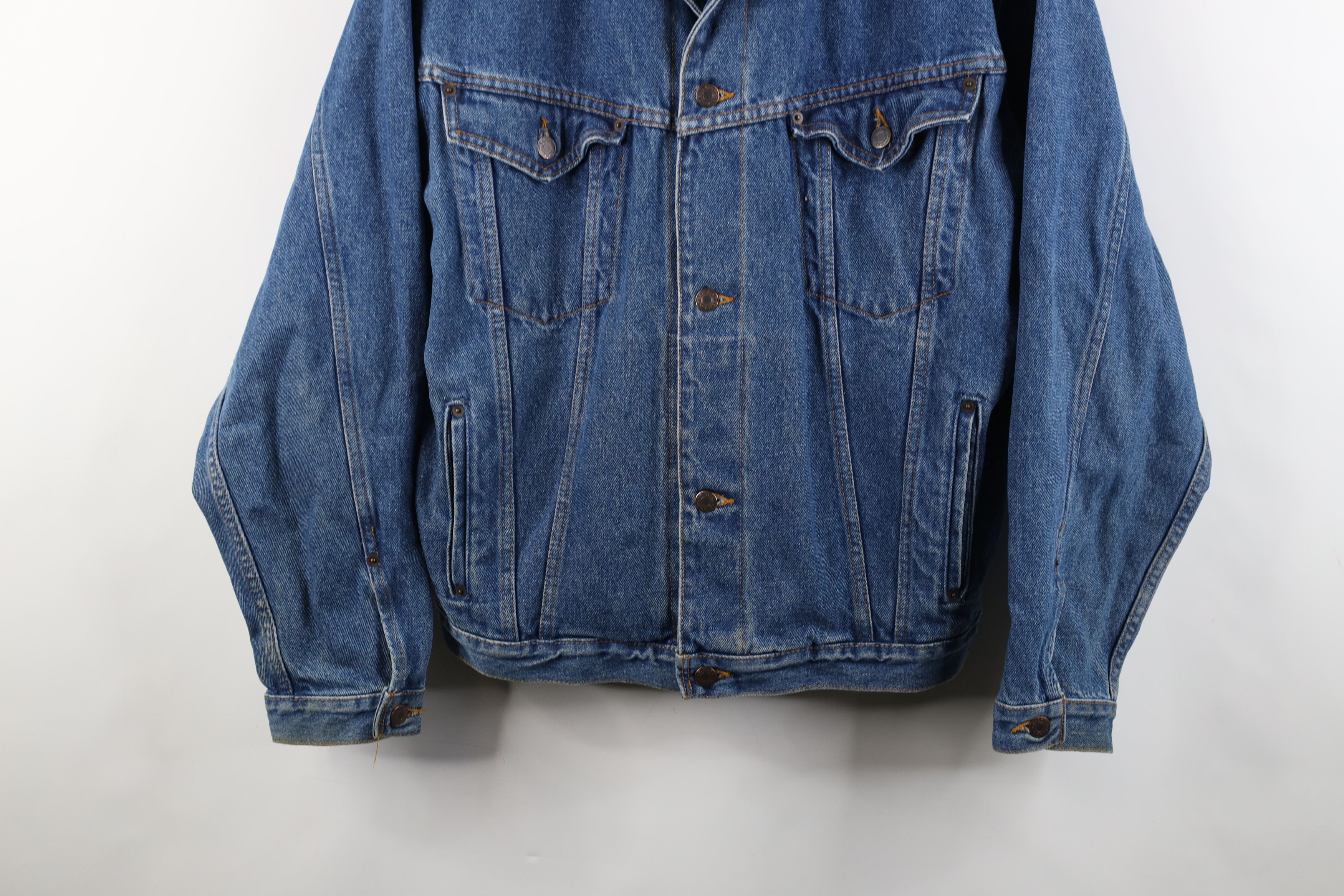 Vintage Vintage 90s Streetwear Leather Collar Denim Trucker Jacket Size US L / EU 52-54 / 3 - 3 Thumbnail