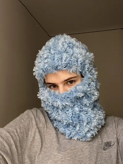 VIBE Handmade Knitted Shaggy Fluffy Mohair Balaclava Bunny Style Size ONE SIZE - 4 Thumbnail