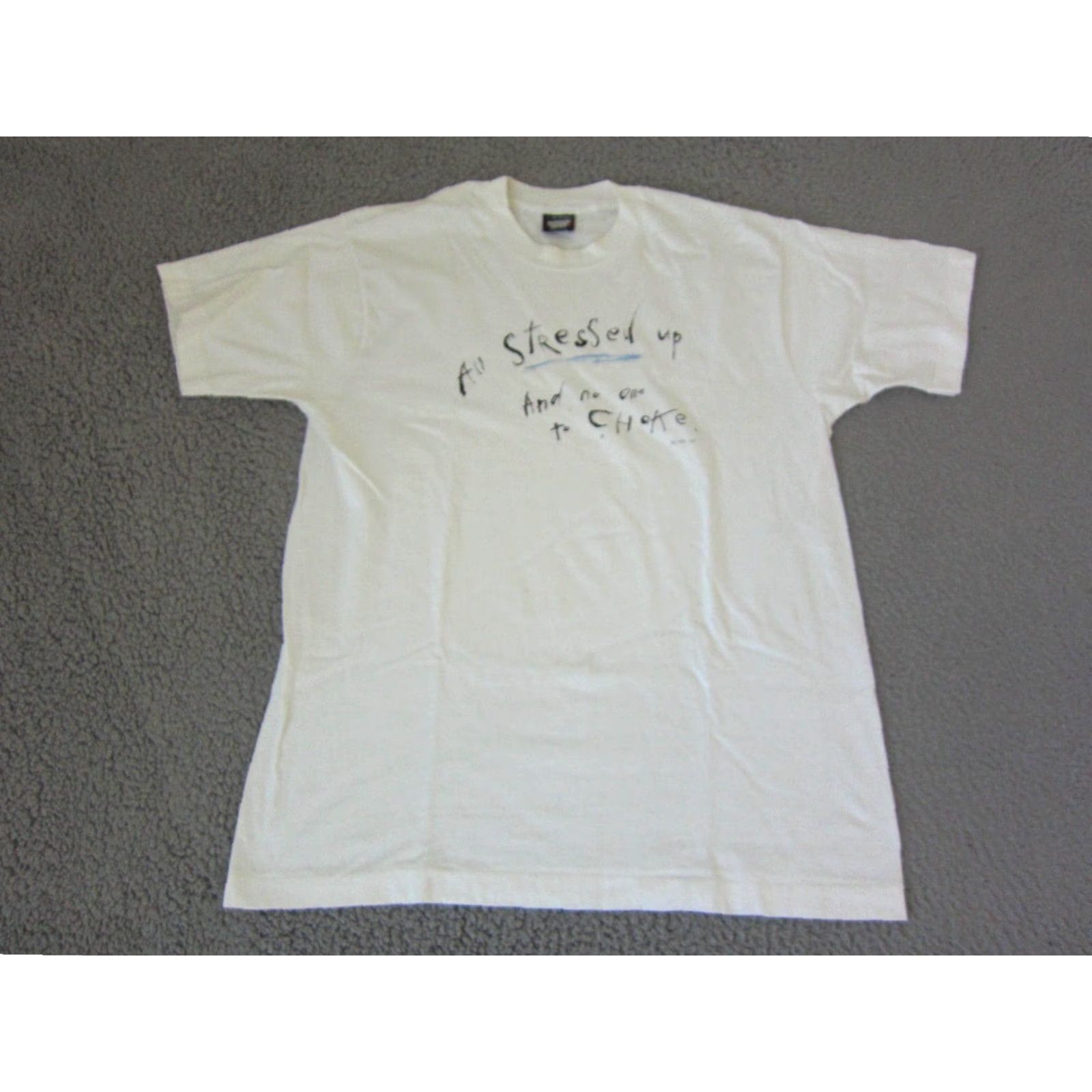 Vintage VINTAGE Screen Stars T-Shirt Mens Large White Crew Neck Short Sleeve Stressed Out 80s 90s Classic Size US L / EU 52-54 / 3 - 2 Thumbnail