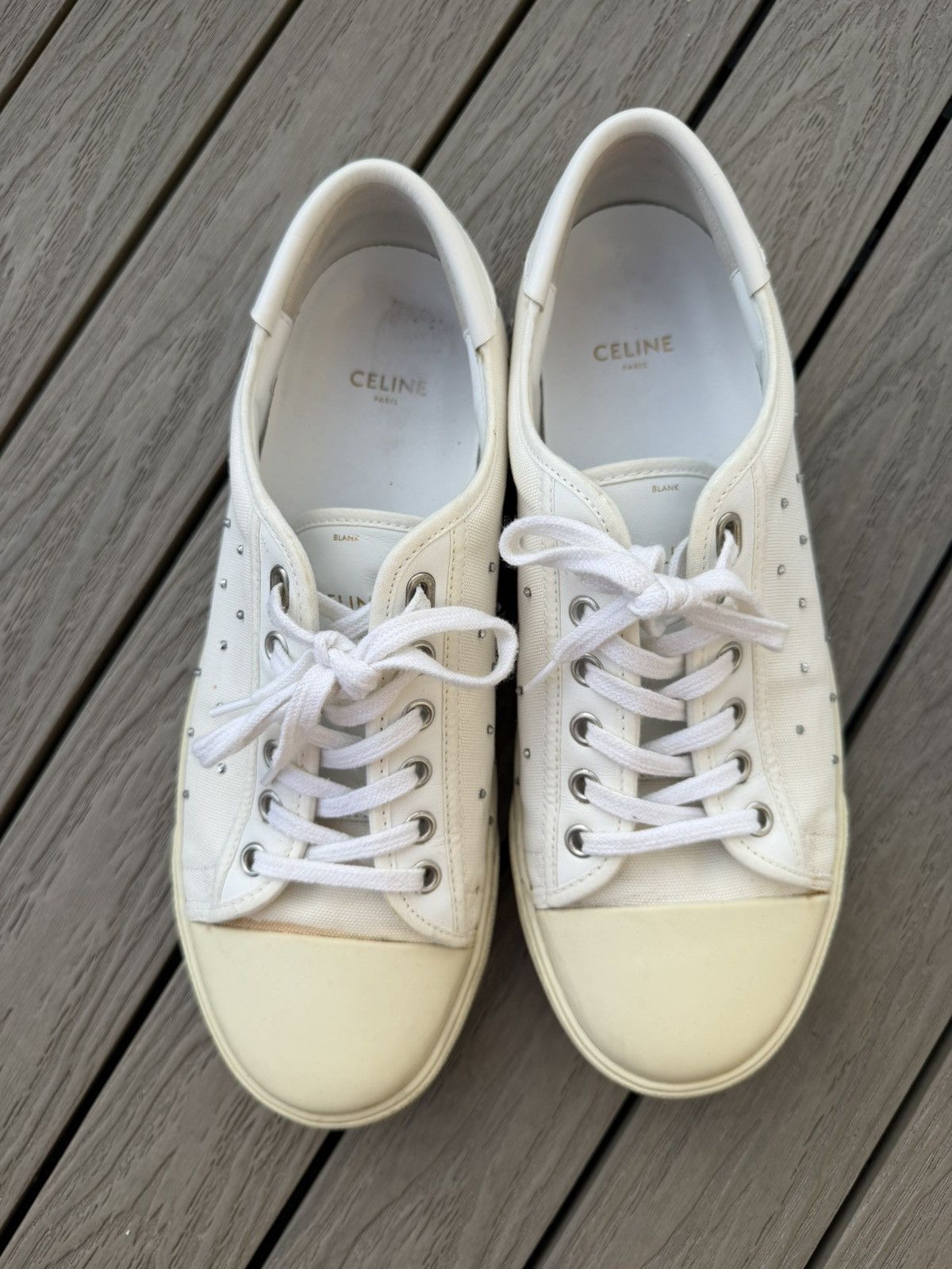 Celine Celine Blank Low Lace-Up Studded Sneakers White Leather EU40 Size US 9 / IT 39 - 5 Thumbnail