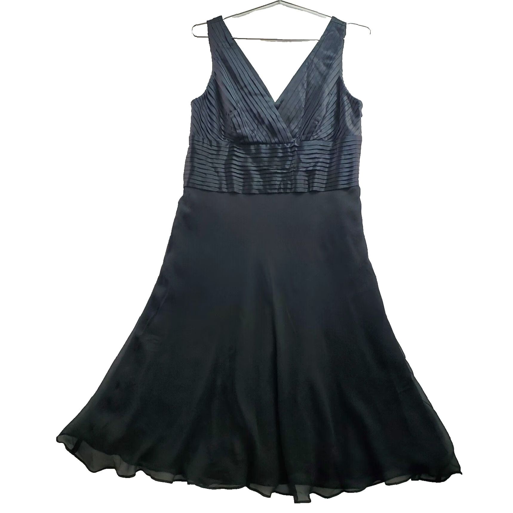 Anne Klein Anne Klein Dress Women's A-Line 10 Black 100% Silk Lined Pleated Surplice Neck Sleeveless Size L / US 10 / IT 46 - 2 Thumbnail