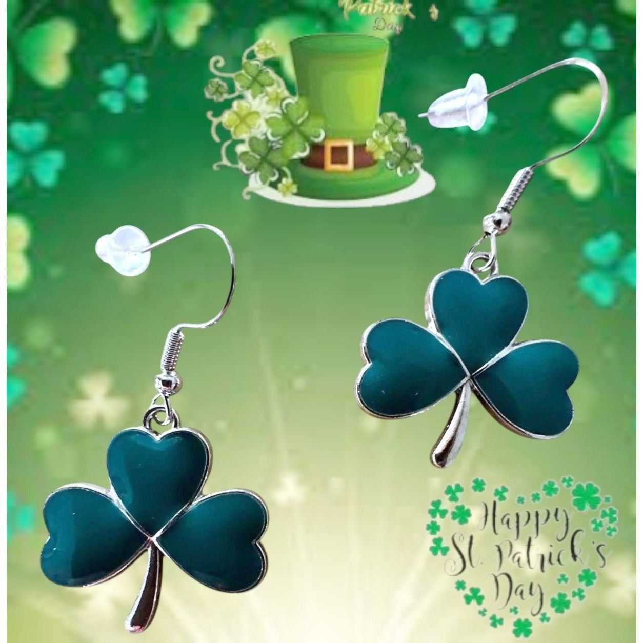 Handmade Shamrock Earrings St Patrick's Day Party Parade Dangle Hooks Size ONE SIZE - 4 Thumbnail