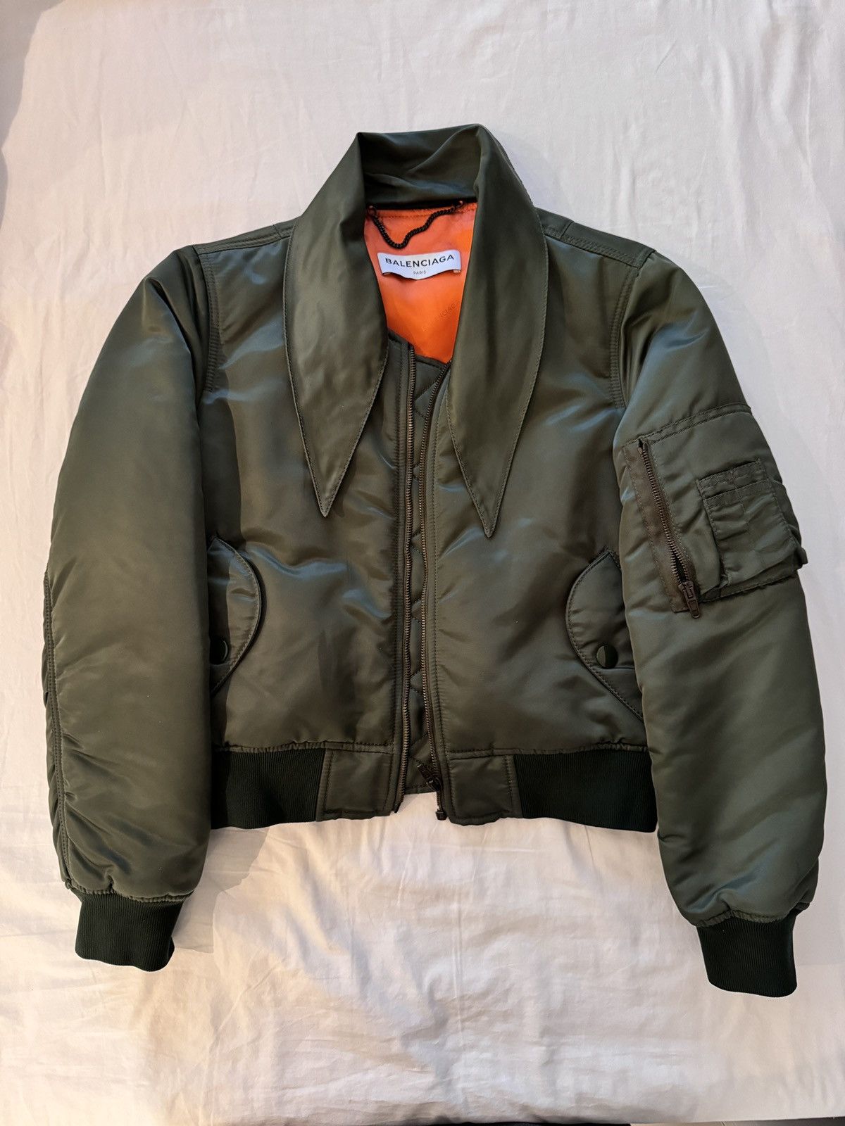 Balenciaga Balenciaga Cropped Olive Green Bomber Jacket Size XS / US 0-2 / IT 36-38 - 5 Thumbnail